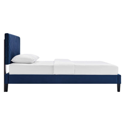 Roxanne Performance Velvet Platform Bed With Black Wood Legs by Modway