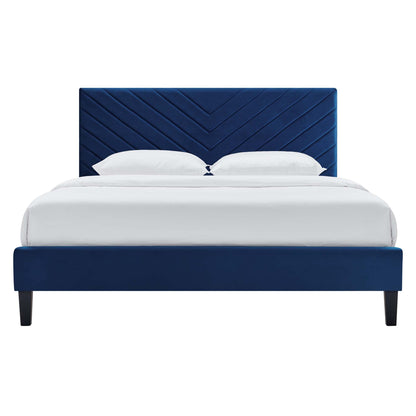 Roxanne Performance Velvet Platform Bed With Black Wood Legs by Modway
