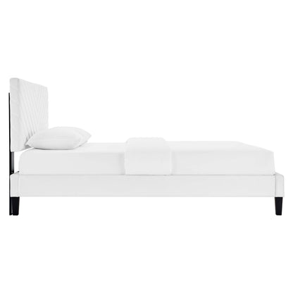 Roxanne Performance Velvet Platform Bed With Black Wood Legs by Modway
