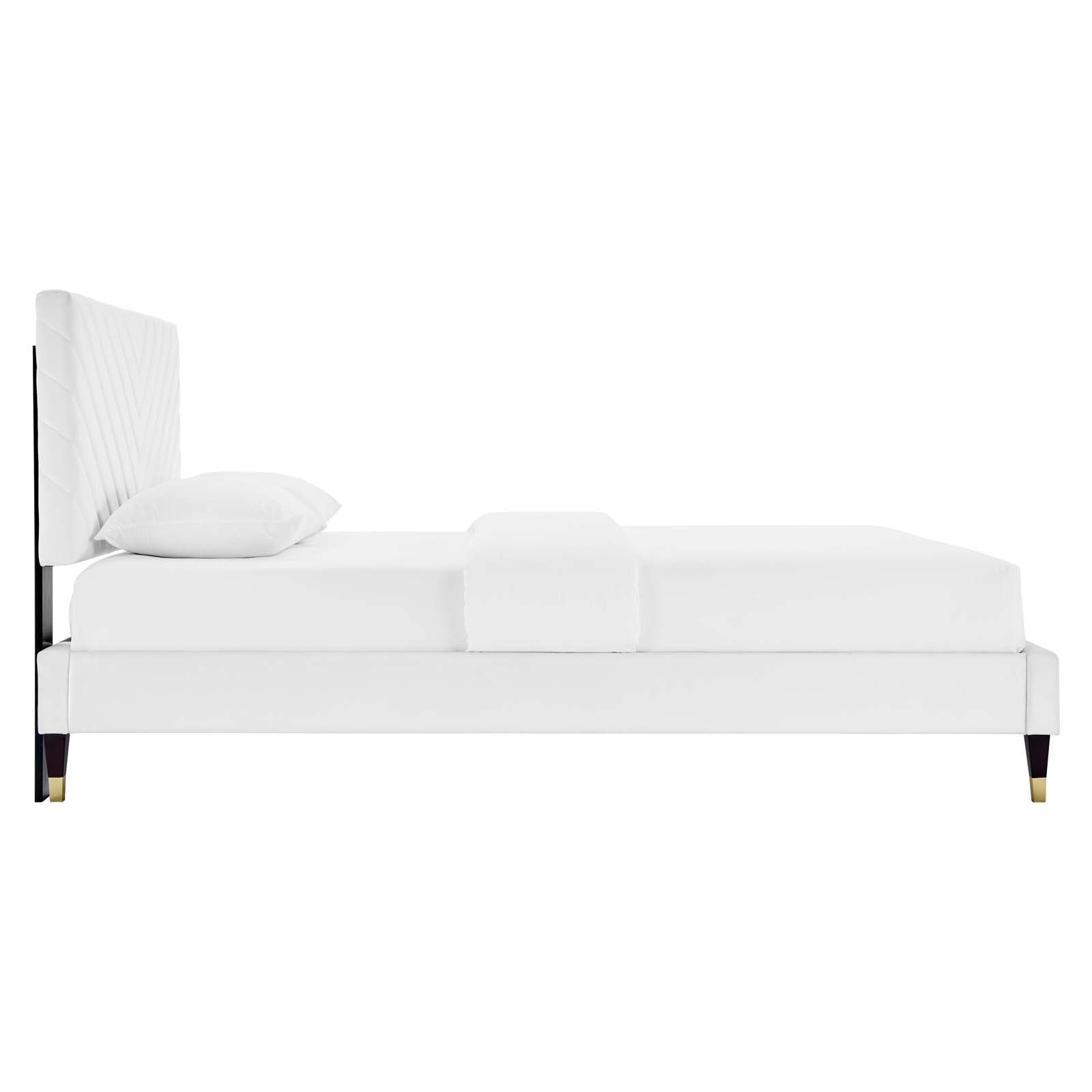 Roxanne Performance Velvet Platform Bed With Wood and Gold Legs by Modway