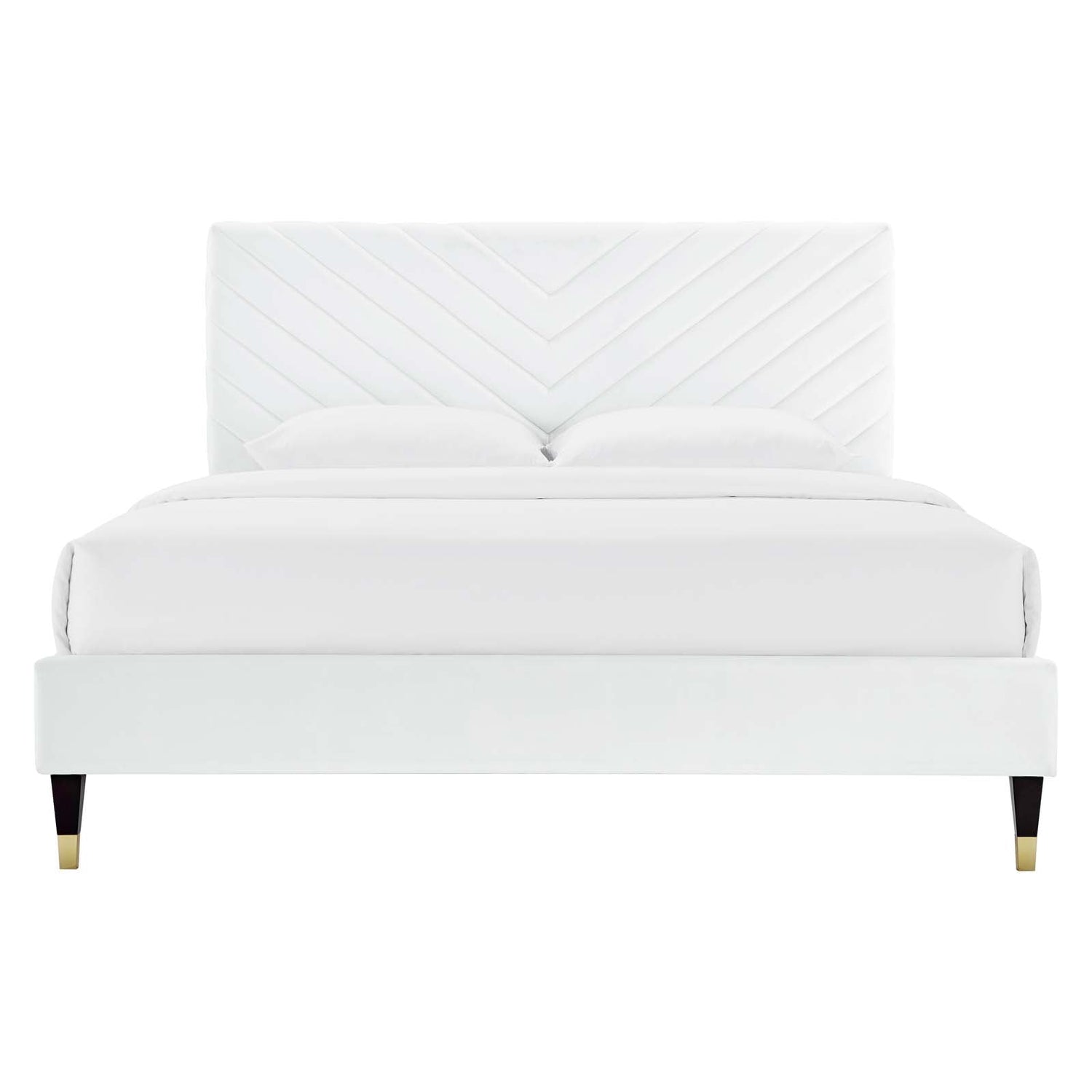 Roxanne Performance Velvet Platform Bed With Wood and Gold Legs by Modway