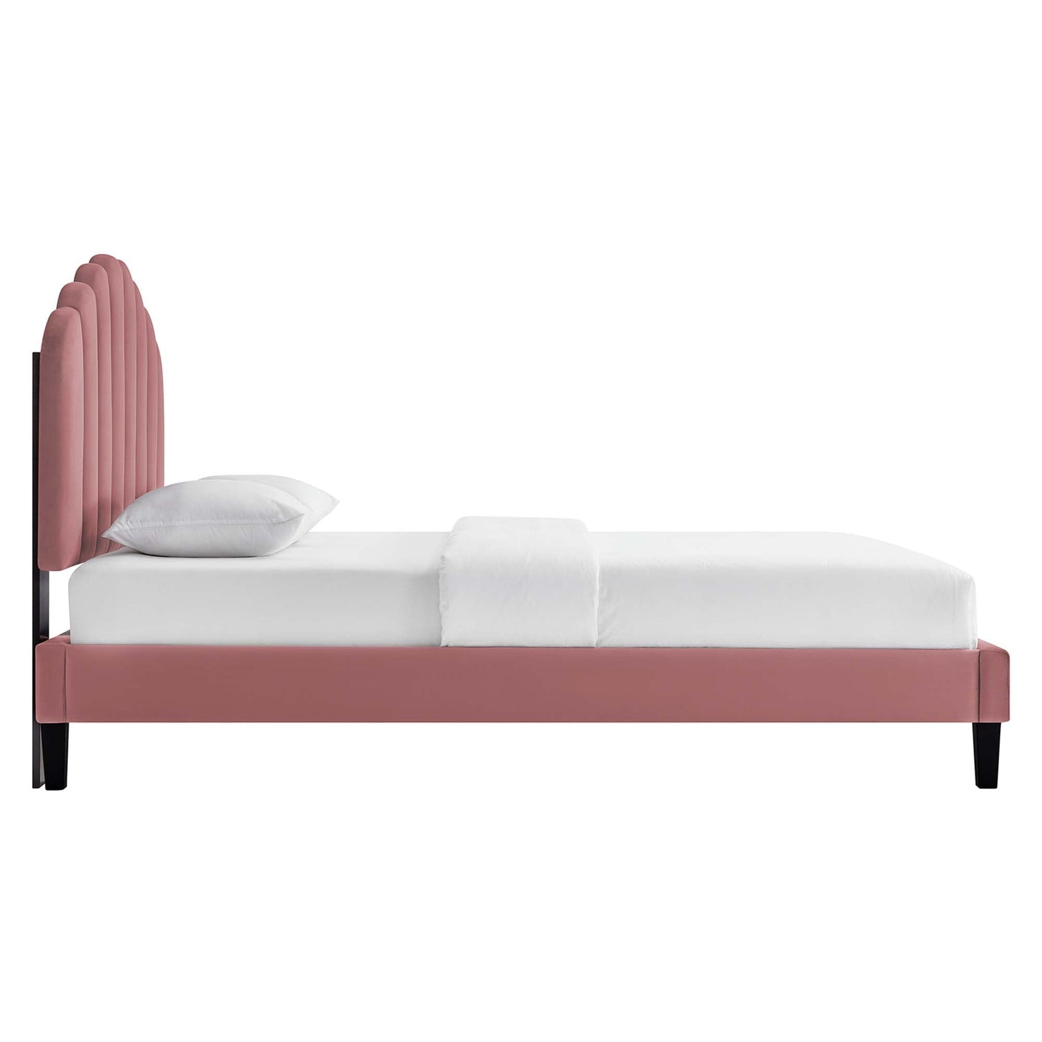 Daisy Performance Velvet Platform Bed With Black Wood Legs by Modway