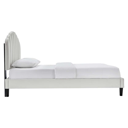 Daisy Performance Velvet Platform Bed With Black Wood Legs by Modway