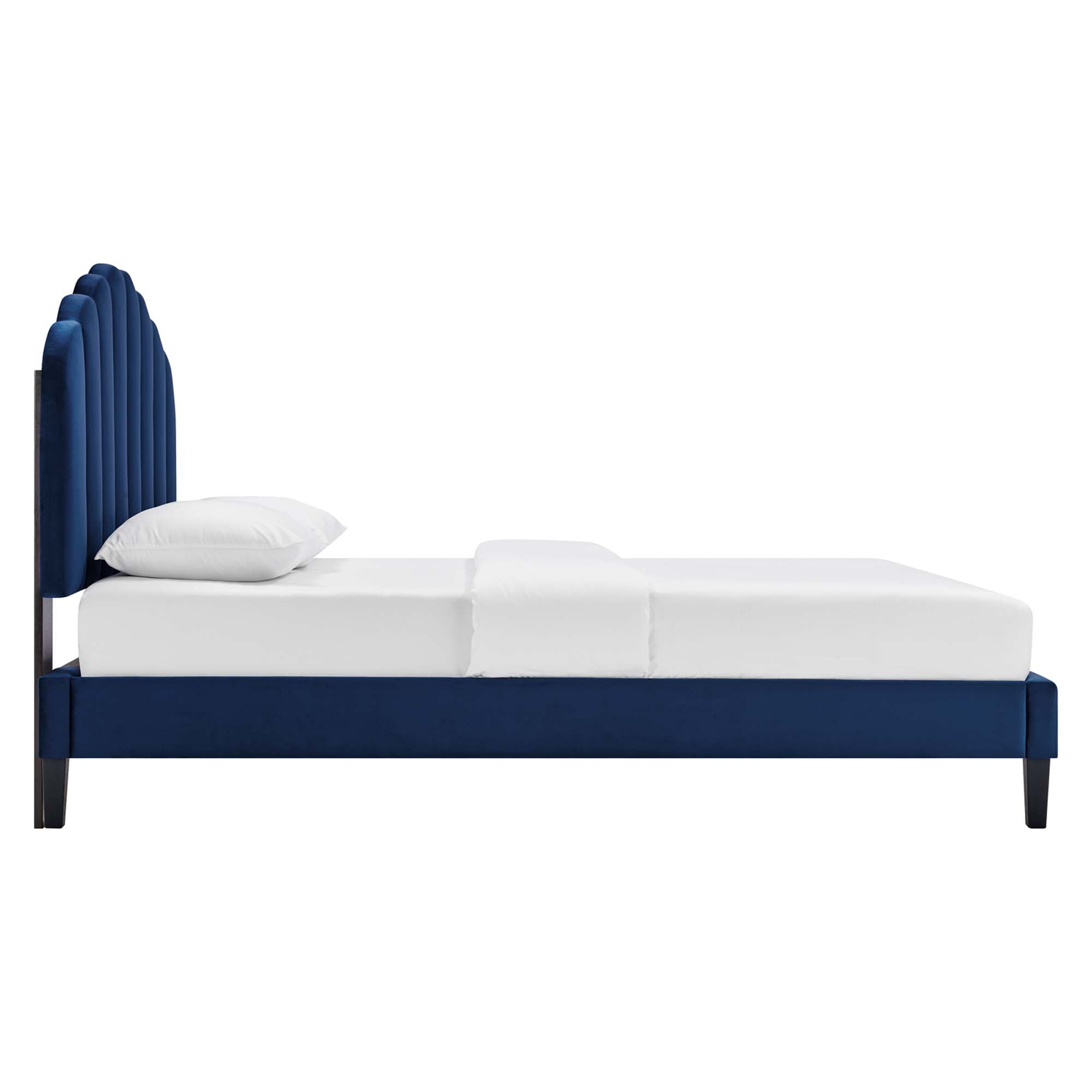 Daisy Performance Velvet Platform Bed With Black Wood Legs by Modway