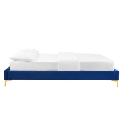 Elise Performance Velvet Platform Bed With Gold Metal Legs by Modway