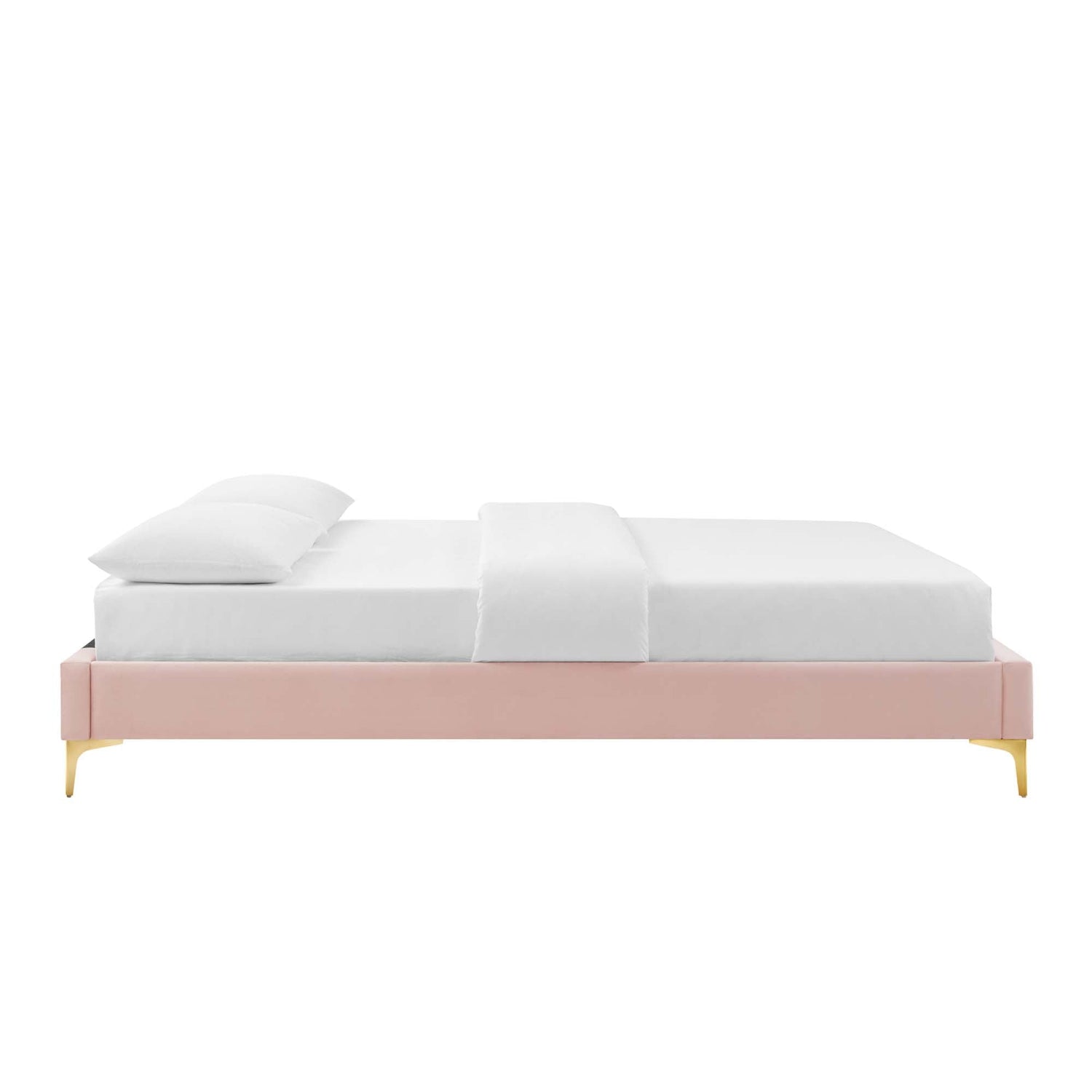 Elise Performance Velvet Platform Bed With Gold Metal Legs by Modway