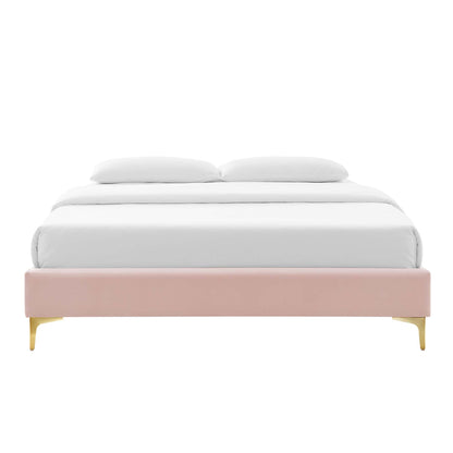 Elise Performance Velvet Platform Bed With Gold Metal Legs by Modway