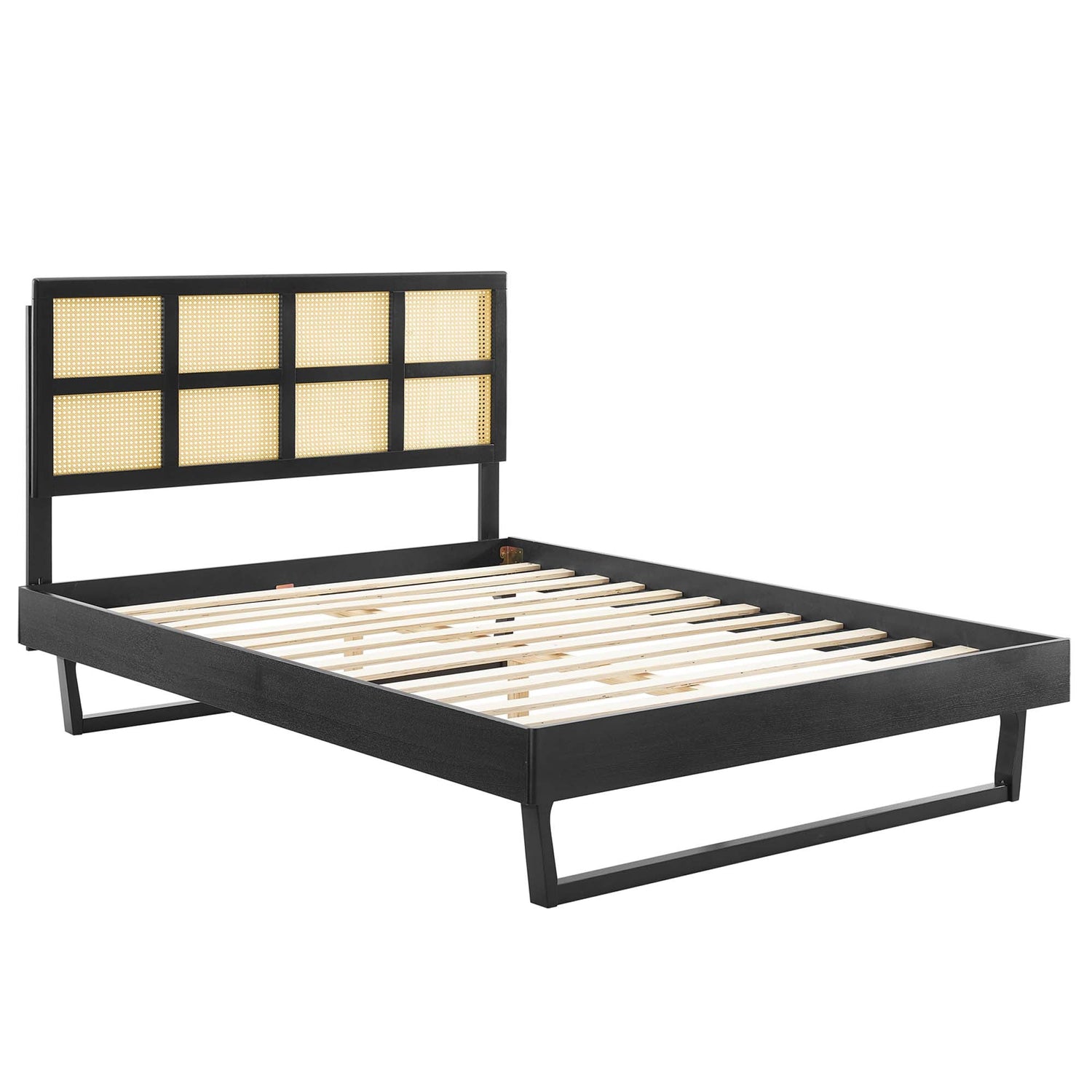 Sidney Cane and Wood Platform Bed With Angular Legs by Modway