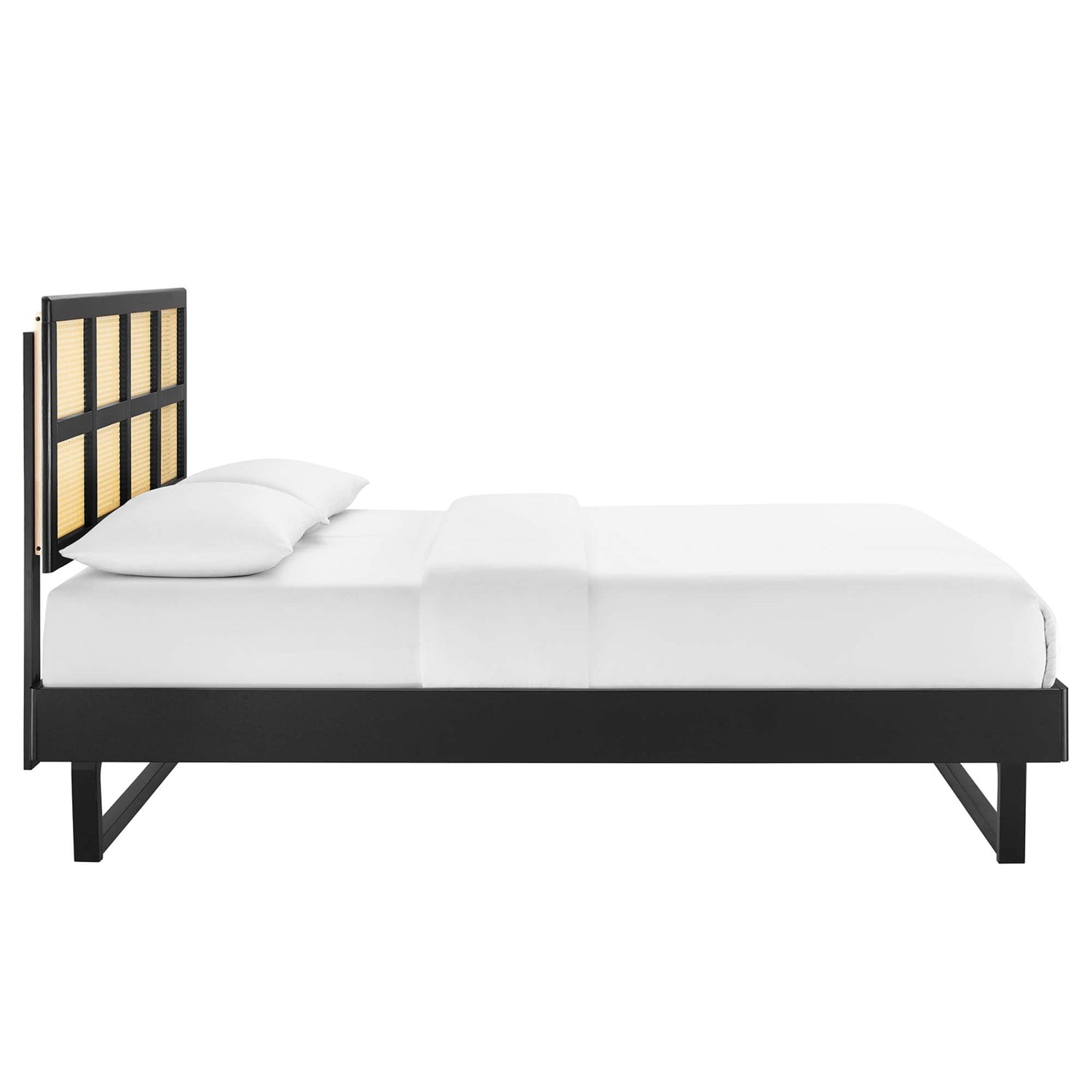 Sidney Cane and Wood Platform Bed With Angular Legs by Modway