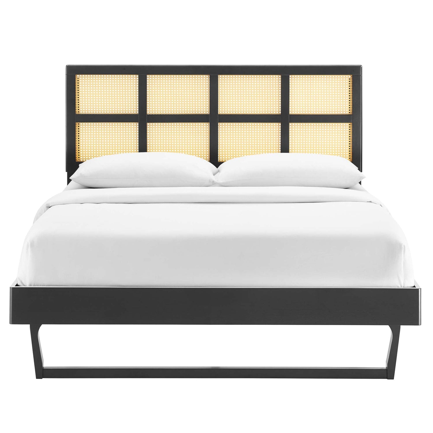 Sidney Cane and Wood Platform Bed With Angular Legs by Modway