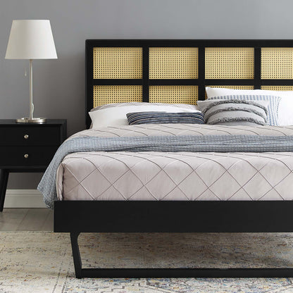 Sidney Cane and Wood Platform Bed With Angular Legs by Modway