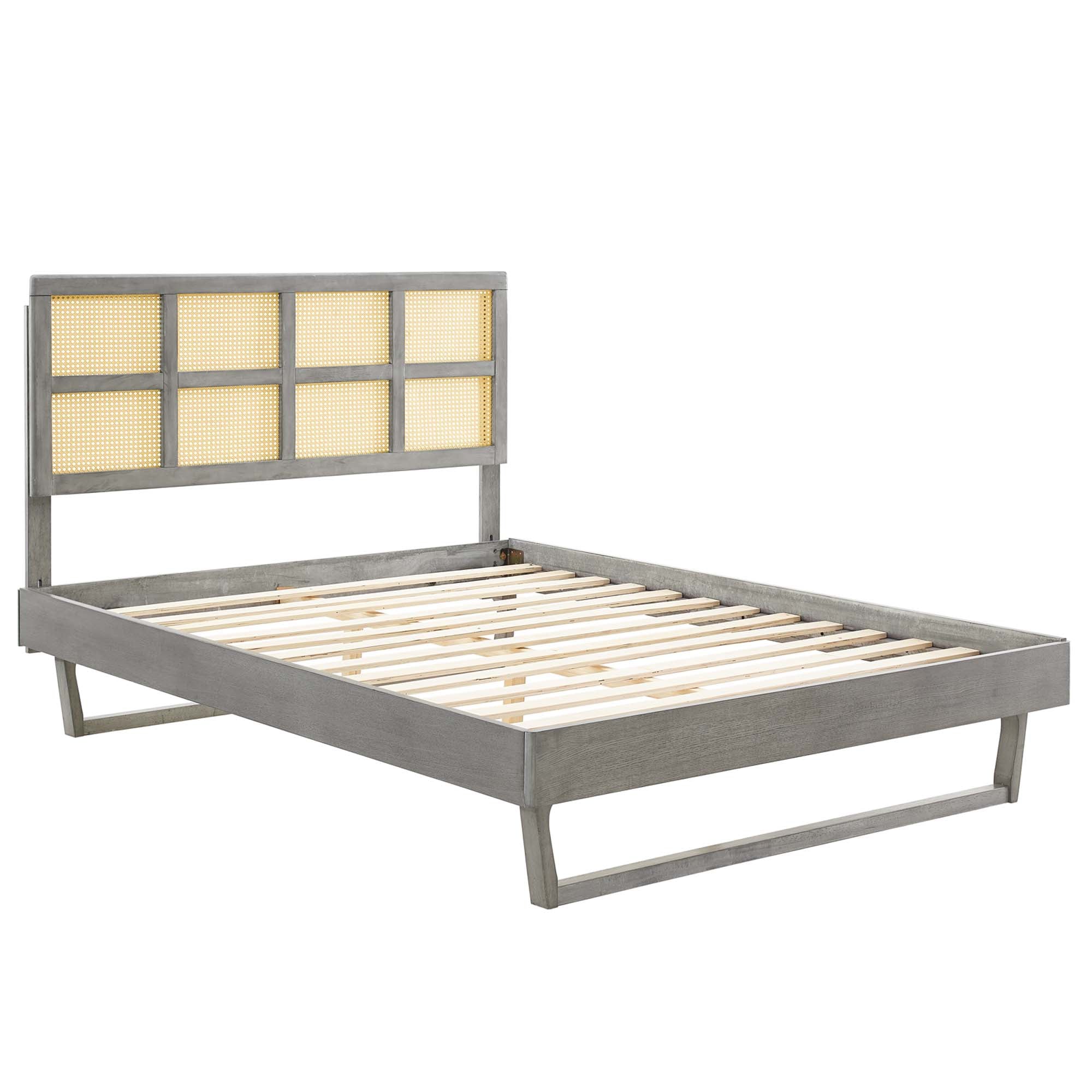 Sidney Cane and Wood Platform Bed With Angular Legs by Modway