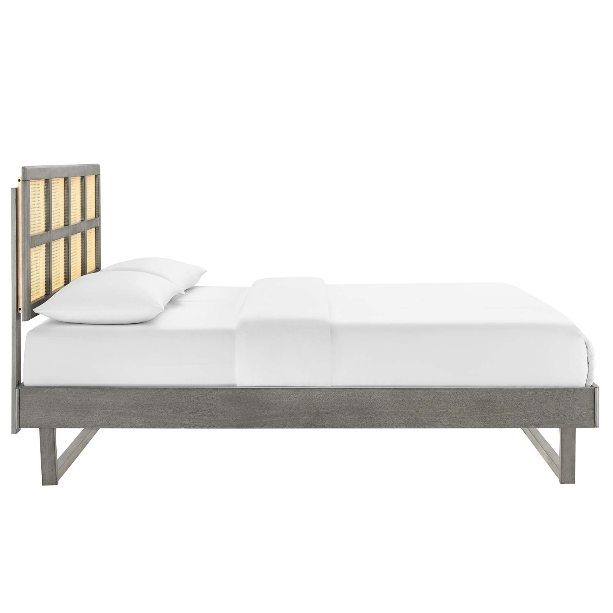 Sidney Cane and Wood Platform Bed With Angular Legs by Modway