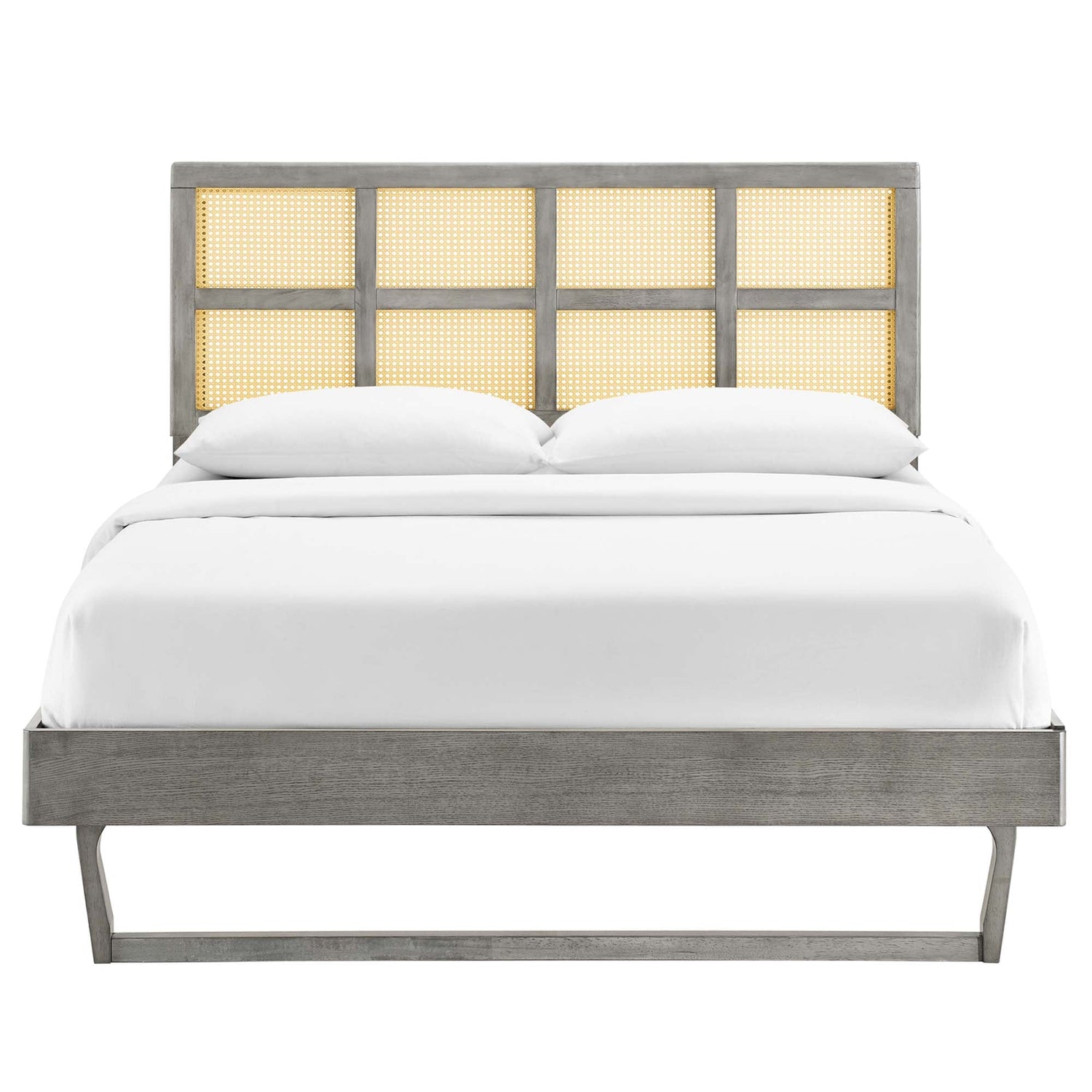 Sidney Cane and Wood Platform Bed With Angular Legs by Modway