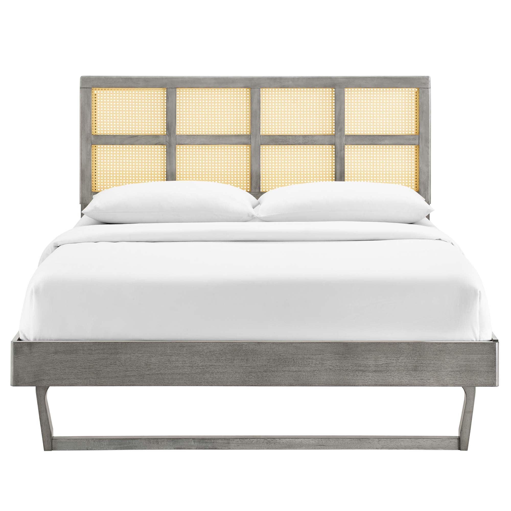 Sidney Cane and Wood Platform Bed With Angular Legs by Modway