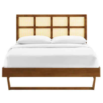 Sidney Cane and Wood Platform Bed With Angular Legs by Modway