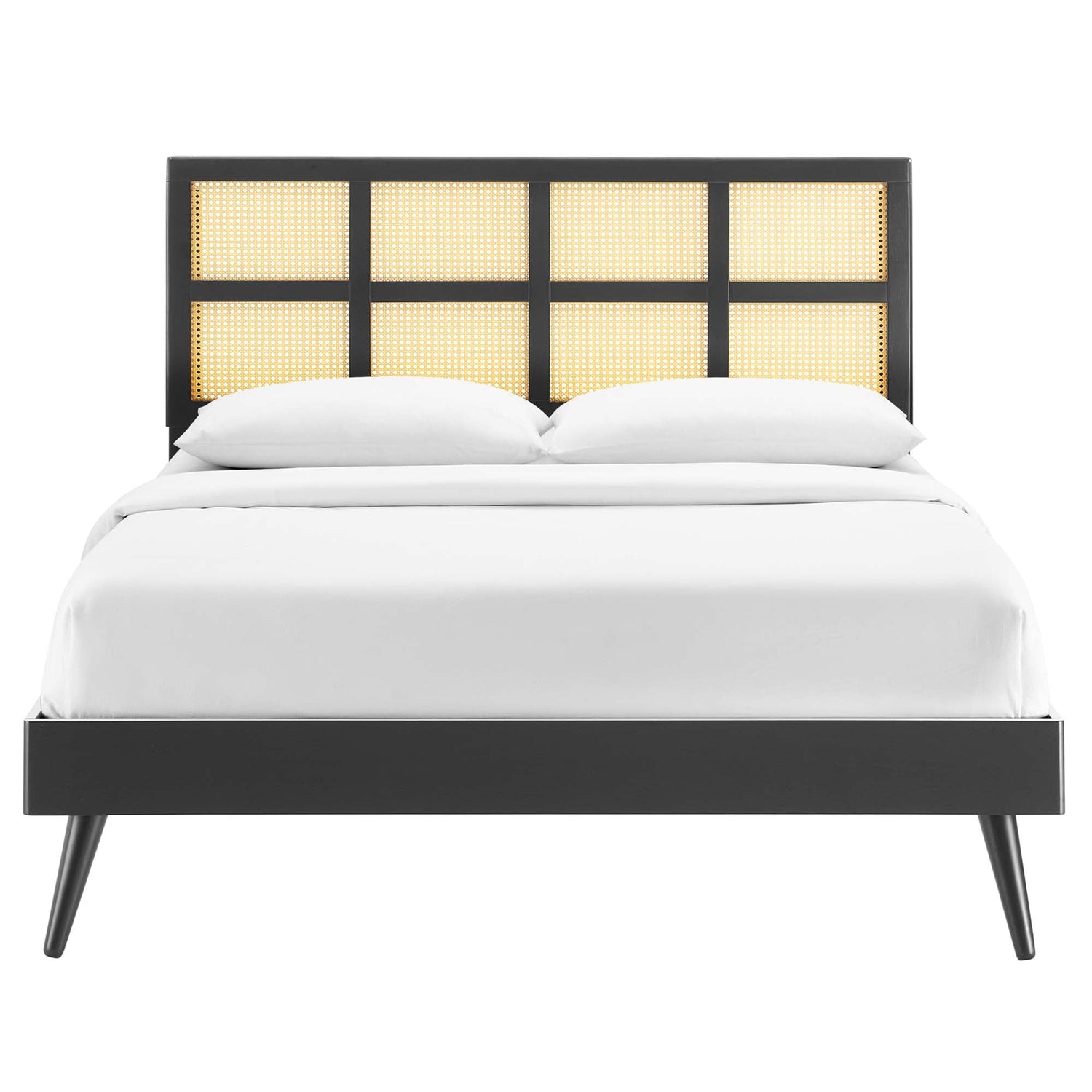 Sidney Cane and Wood Platform Bed With Splayed Legs by Modway