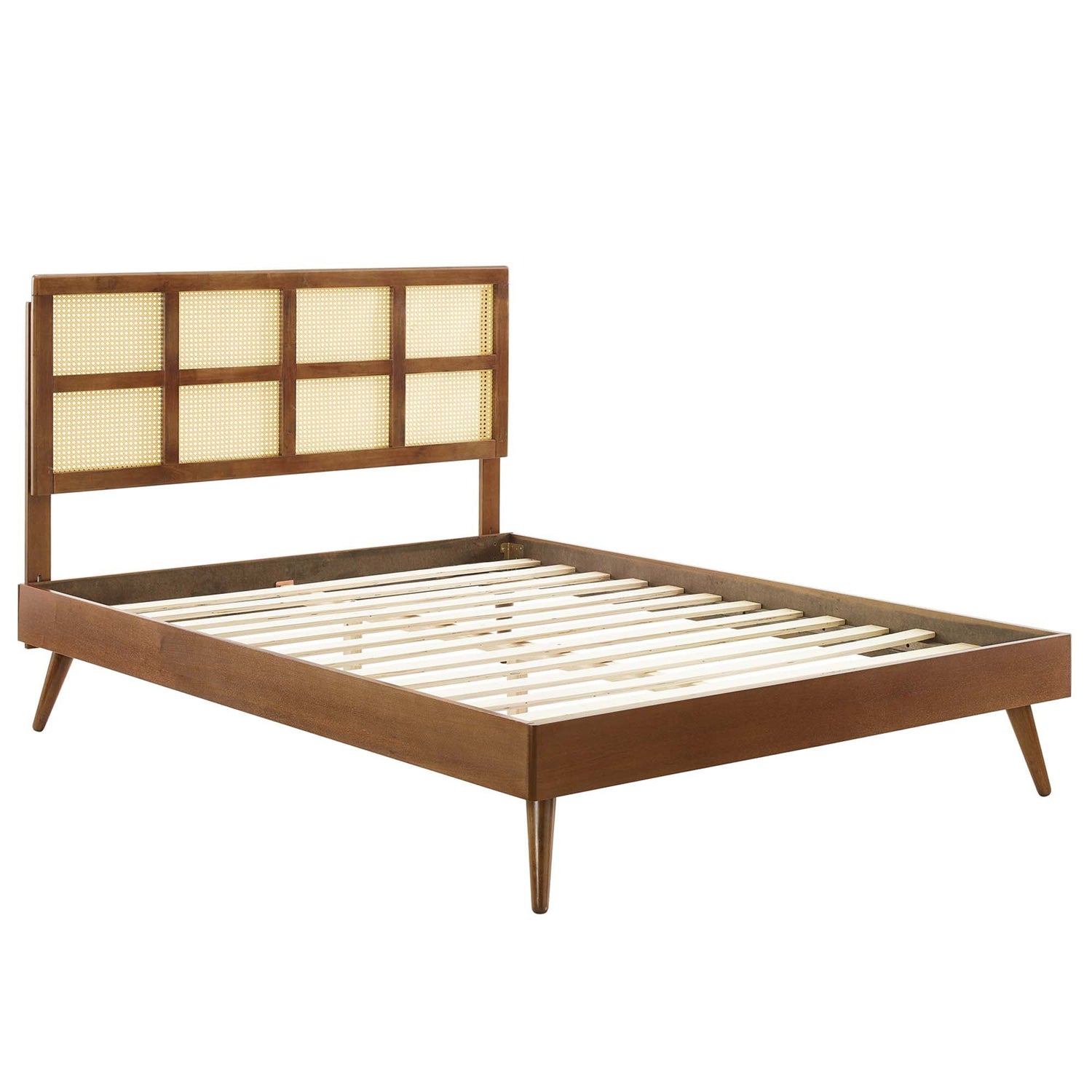 Sidney Cane and Wood Platform Bed With Splayed Legs by Modway