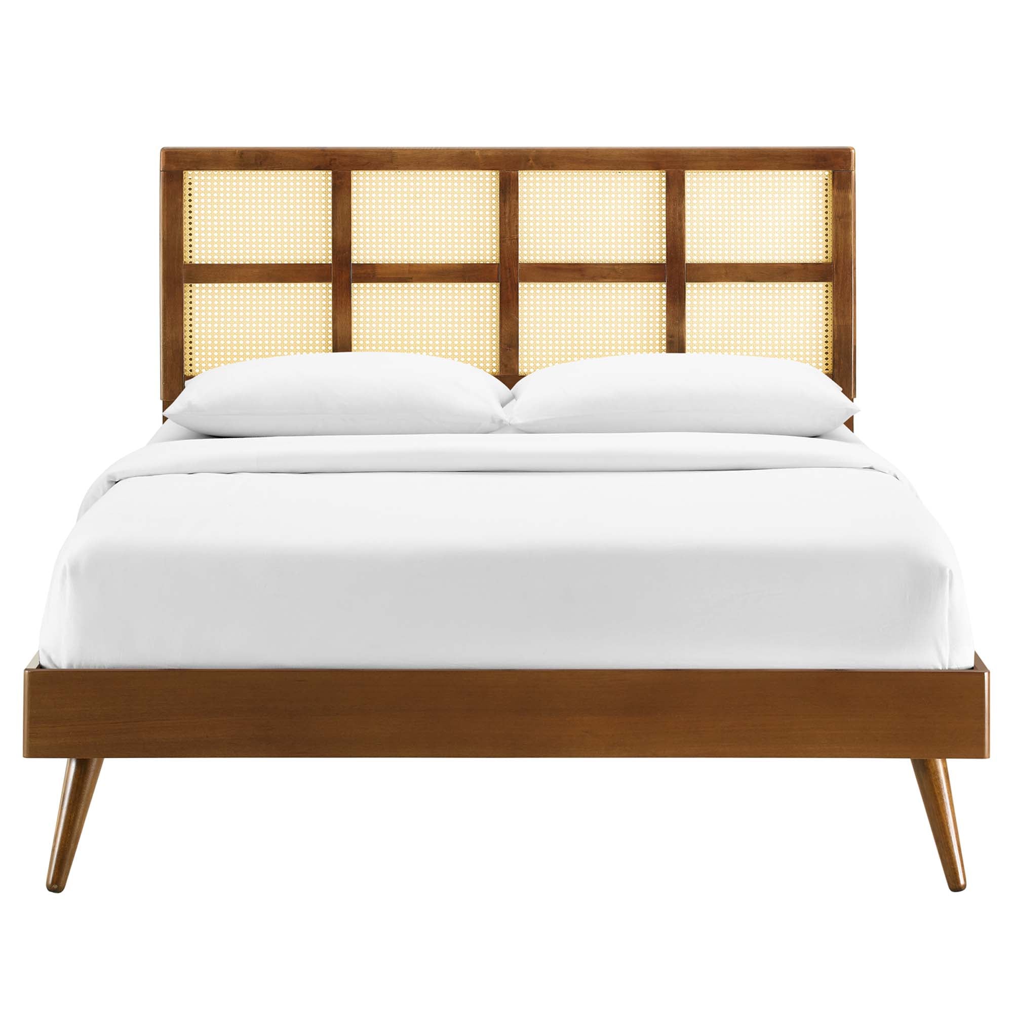 Sidney Cane and Wood Platform Bed With Splayed Legs by Modway