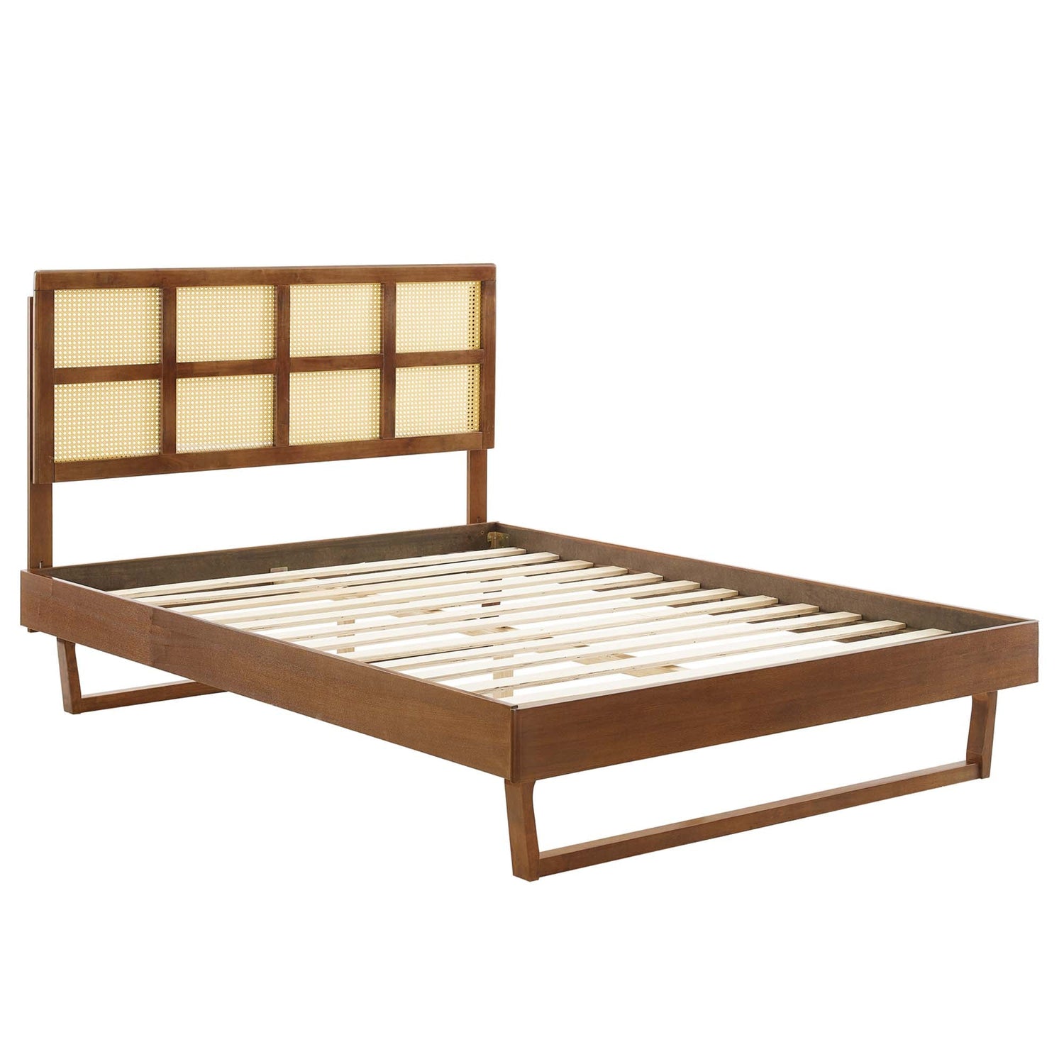 Sidney Cane and Wood Platform Bed With Angular Legs by Modway