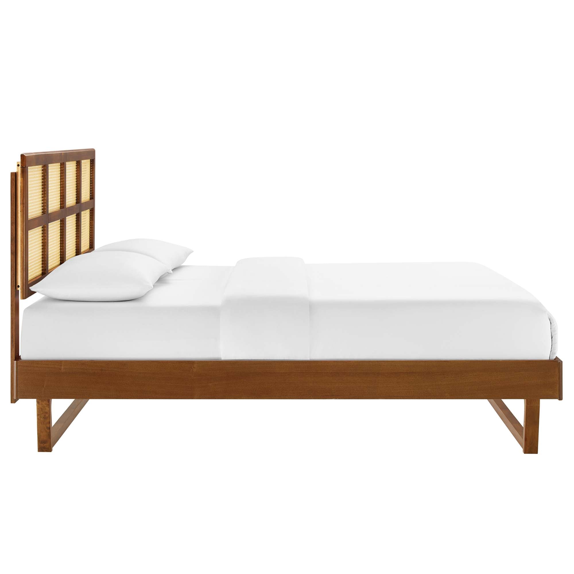 Sidney Cane and Wood Platform Bed With Angular Legs by Modway