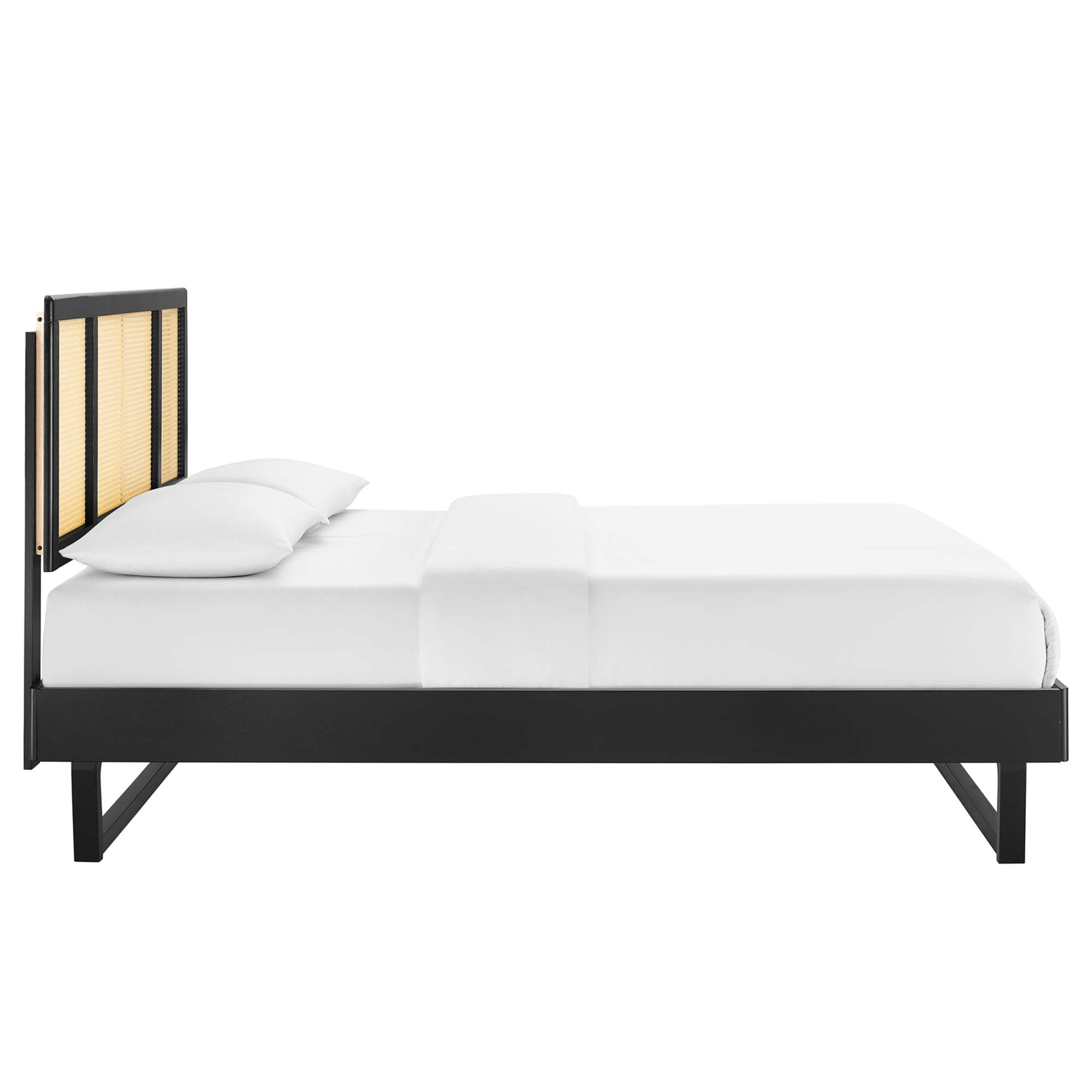 Kelsea Cane and Wood Platform Bed With Angular Legs by Modway