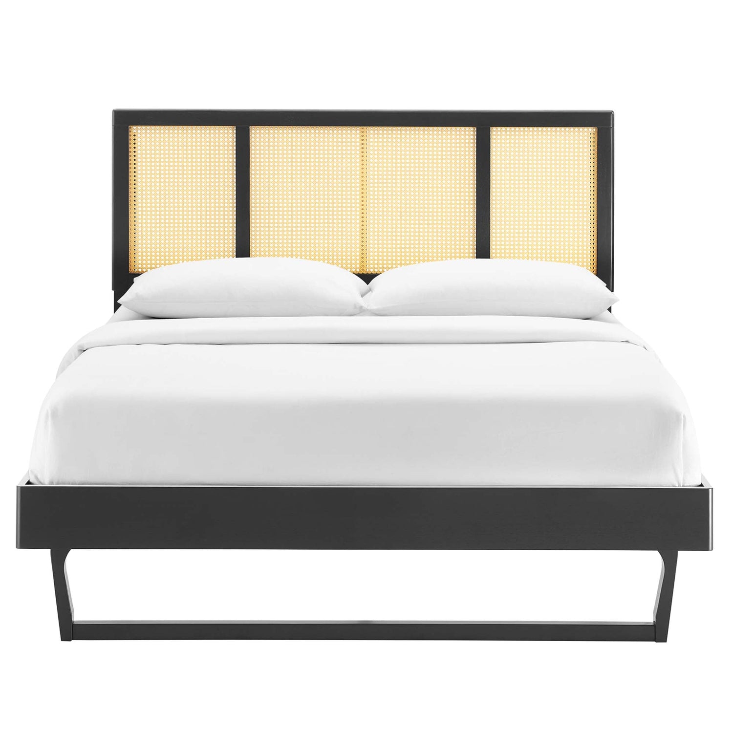 Kelsea Cane and Wood Platform Bed With Angular Legs by Modway