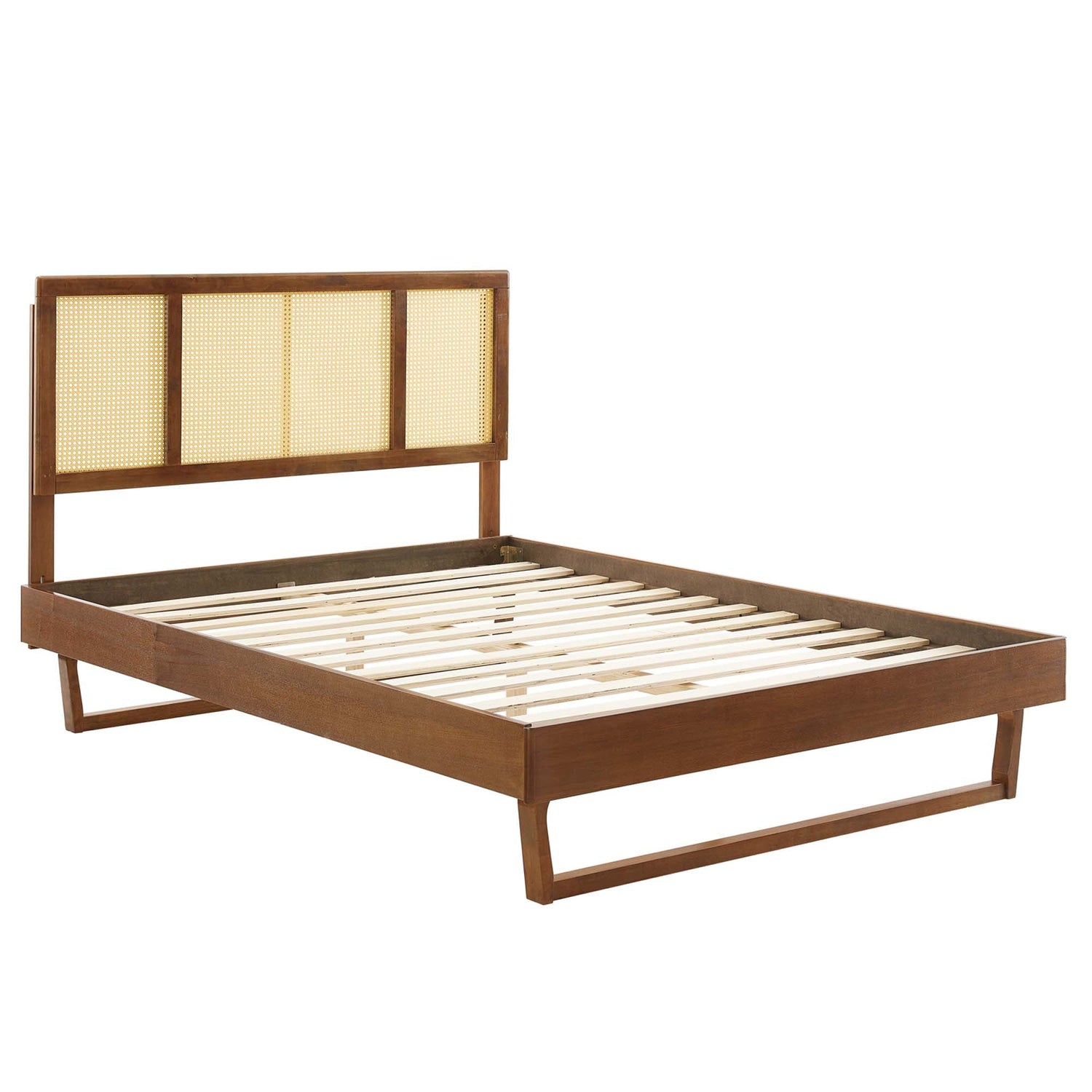 Kelsea Cane and Wood Platform Bed With Angular Legs by Modway