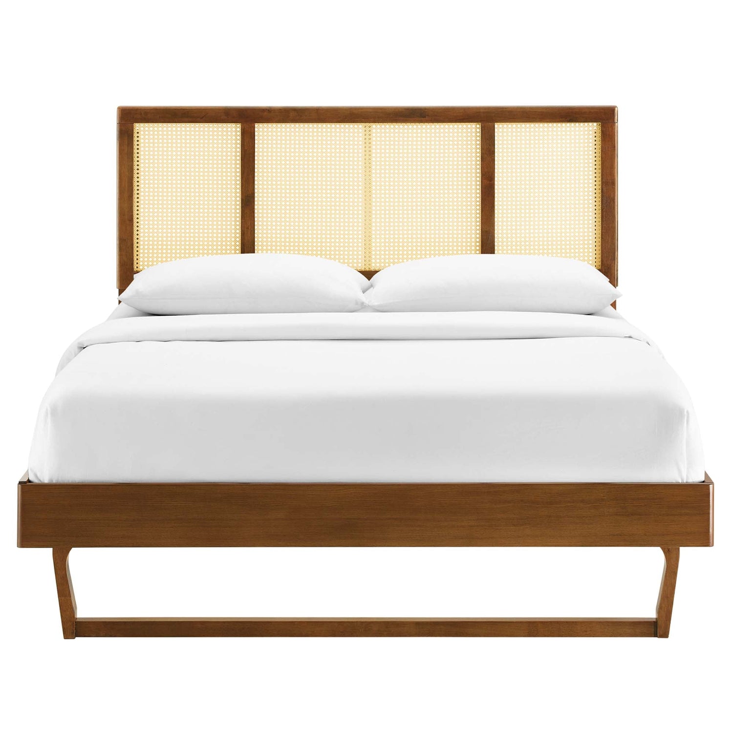 Kelsea Cane and Wood Platform Bed With Angular Legs by Modway