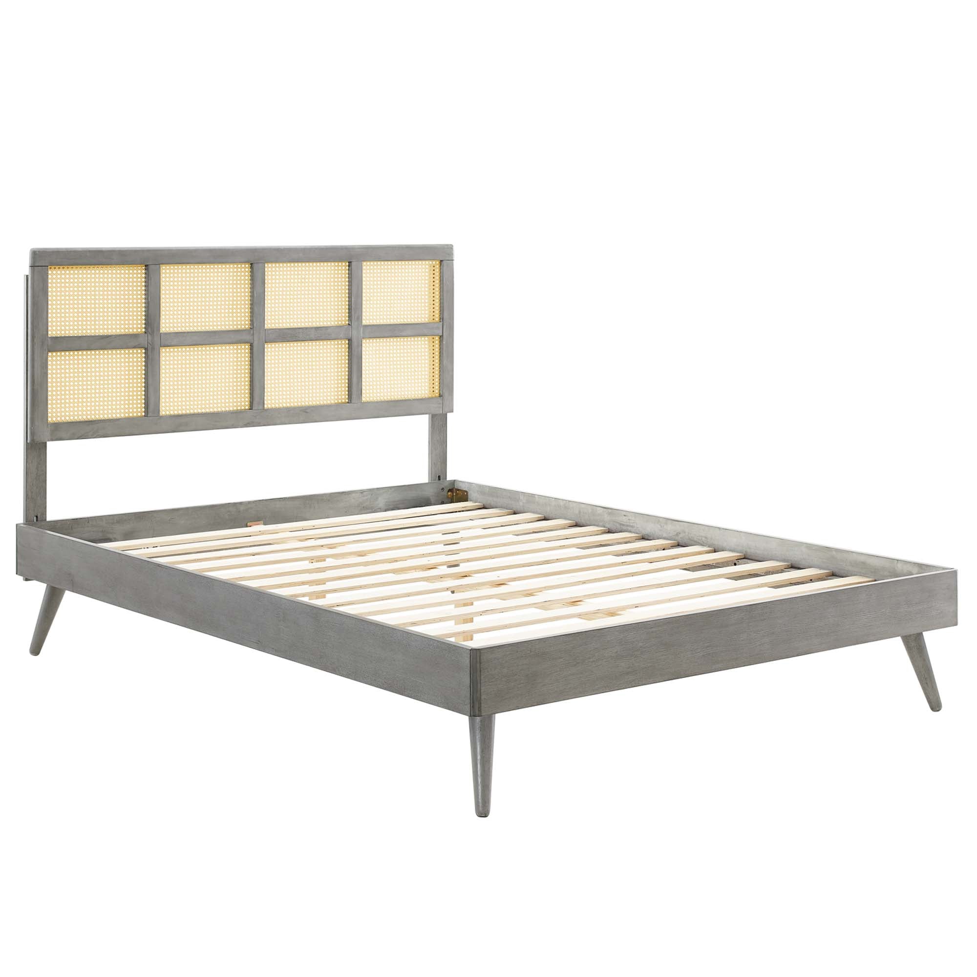 Sidney Cane and Wood Platform Bed With Splayed Legs by Modway