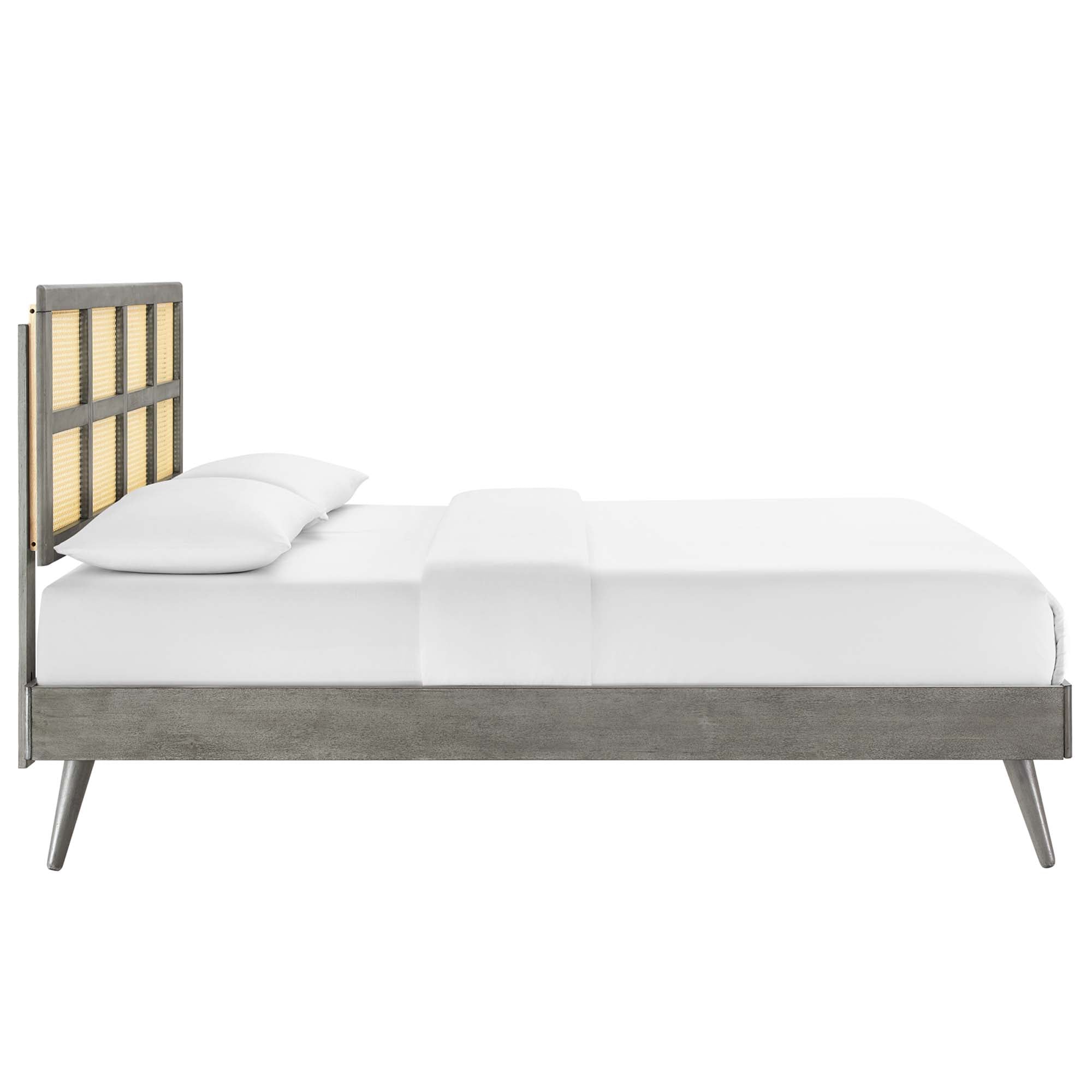 Sidney Cane and Wood Platform Bed With Splayed Legs by Modway