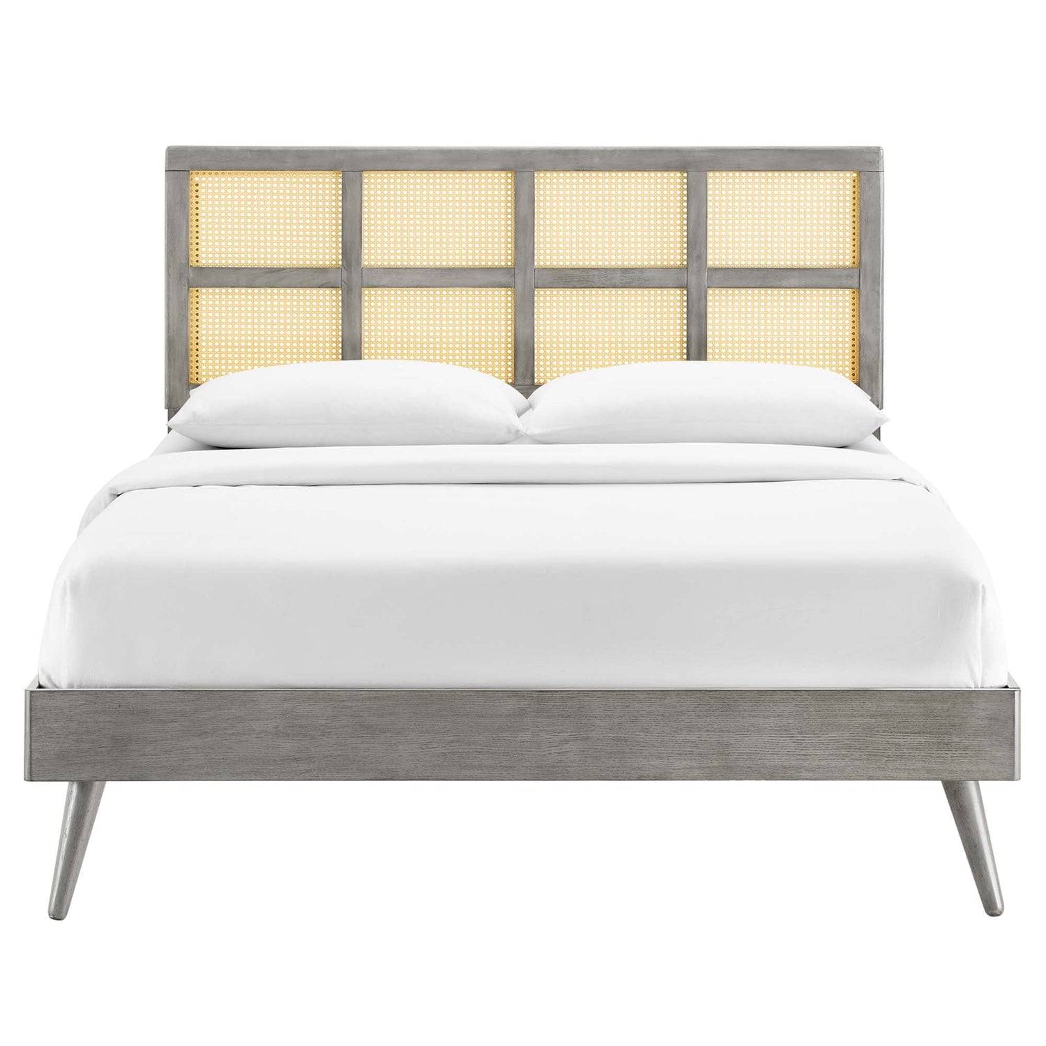 Sidney Cane and Wood Platform Bed With Splayed Legs by Modway