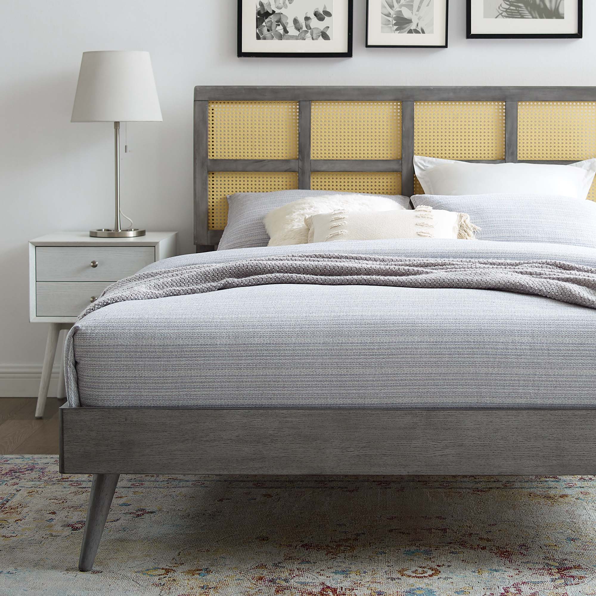 Sidney Cane and Wood Platform Bed With Splayed Legs by Modway