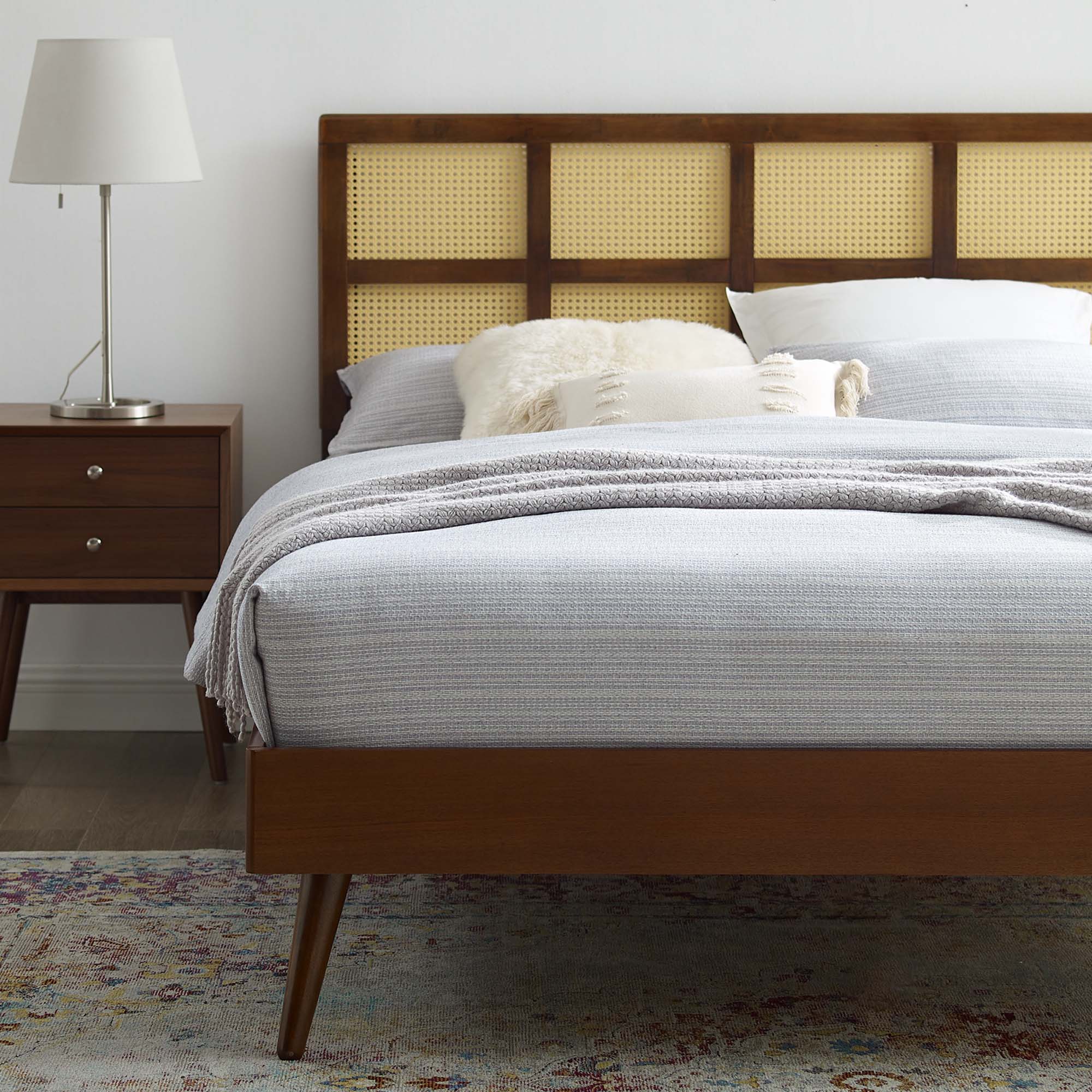 Sidney Cane and Wood Platform Bed With Splayed Legs by Modway