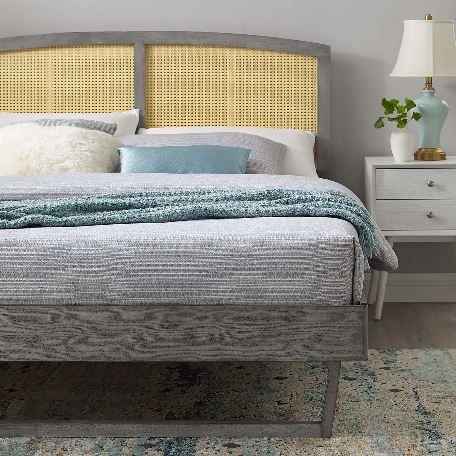 Sierra Cane and Wood Platform Bed With Angular Legs by Modway