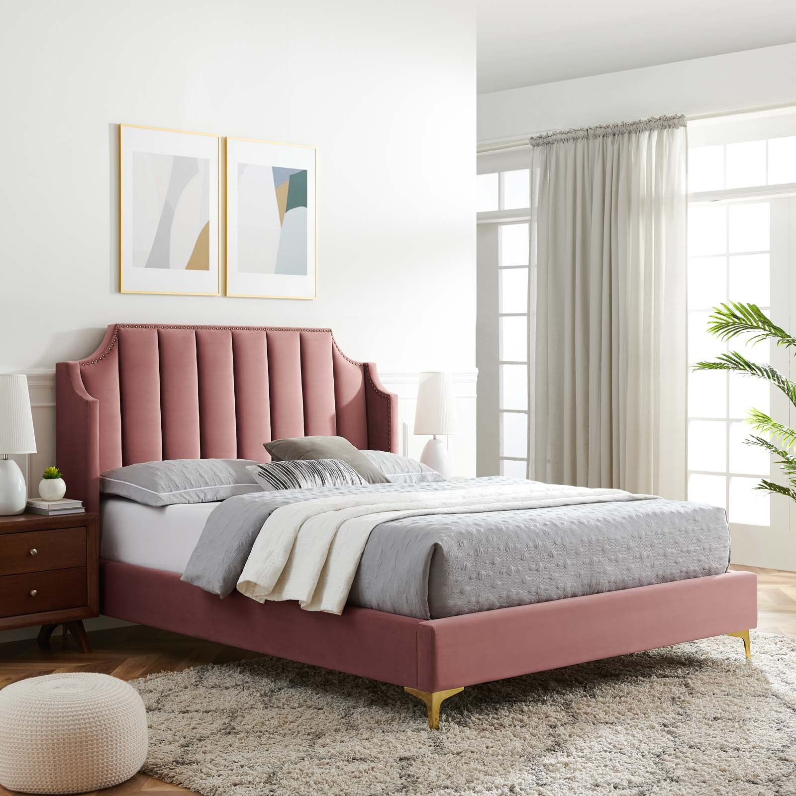 Daniella Performance Velvet Platform Bed By HouseBean