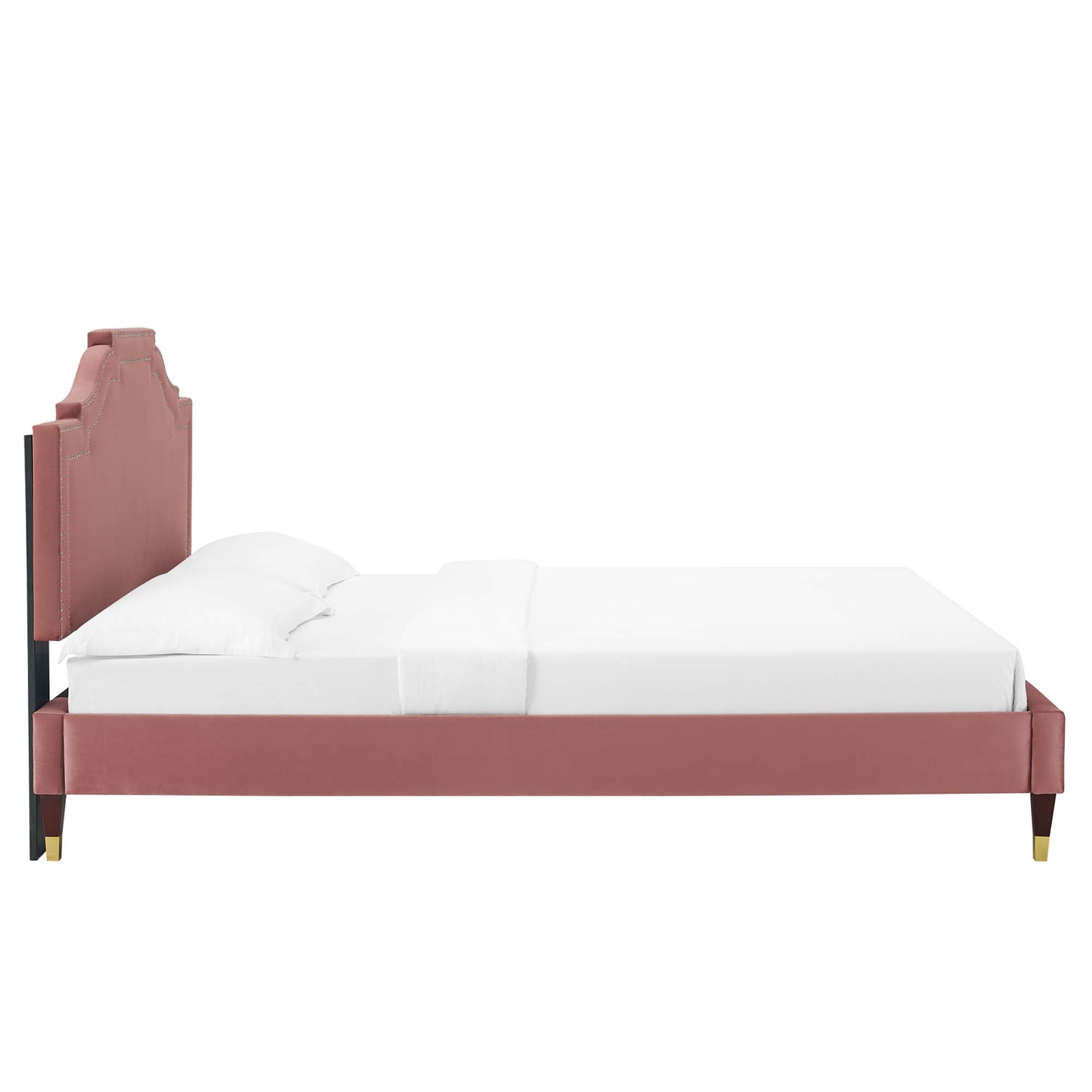 Adelaide Performance Velvet Platform Bed With Wood and Gold Metal Legs by Modway