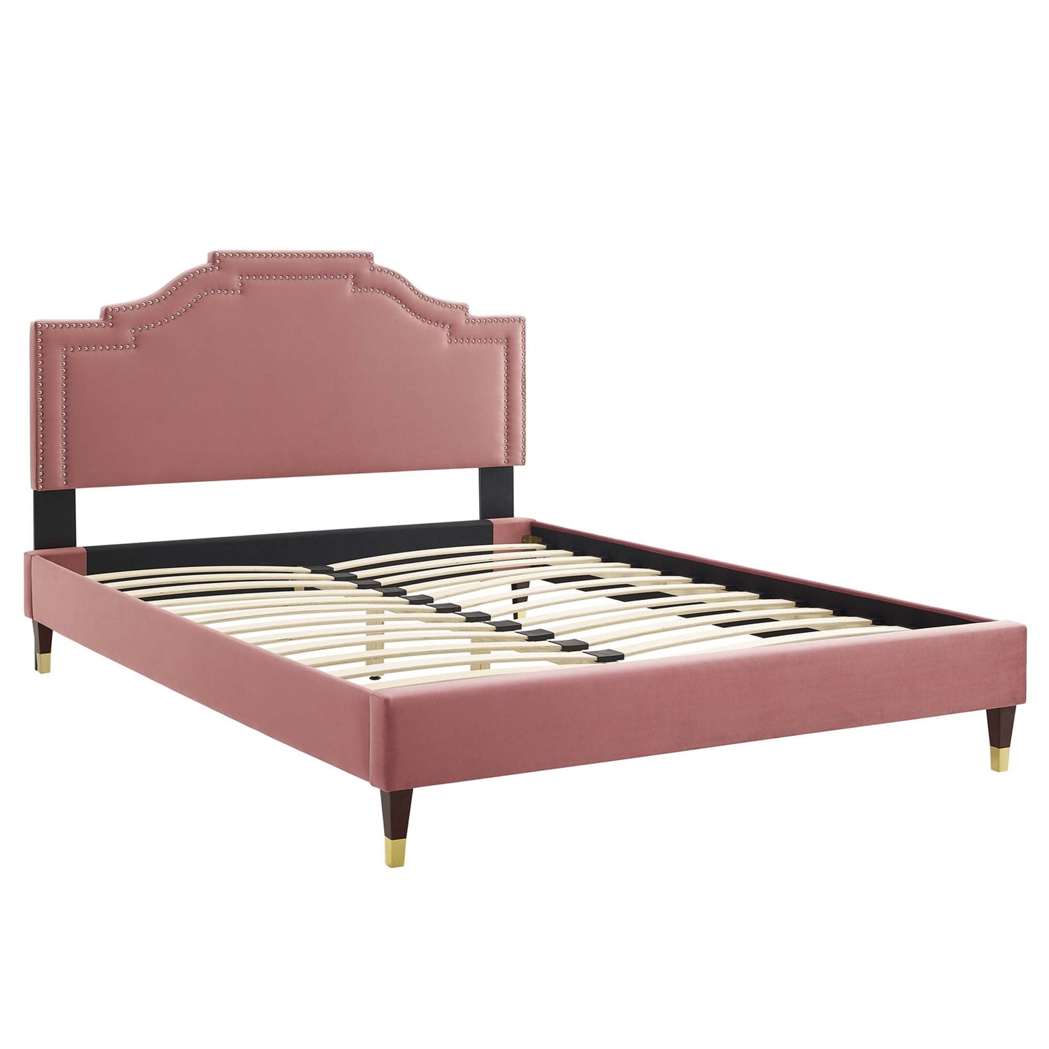 Adelaide Performance Velvet Platform Bed With Wood and Gold Metal Legs by Modway