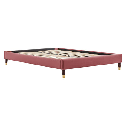 Adelaide Performance Velvet Platform Bed With Wood and Gold Metal Legs by Modway