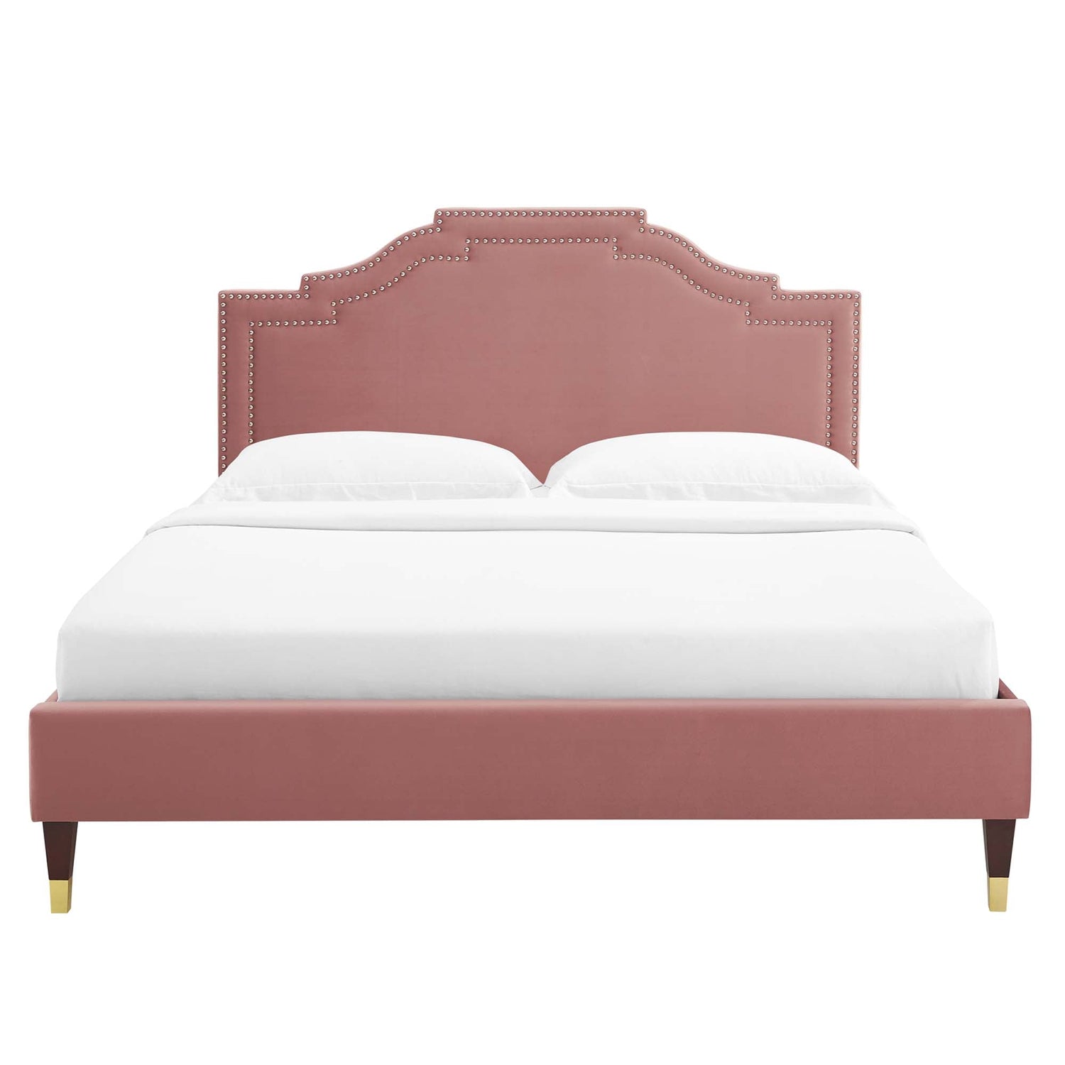 Adelaide Performance Velvet Platform Bed With Wood and Gold Metal Legs by Modway