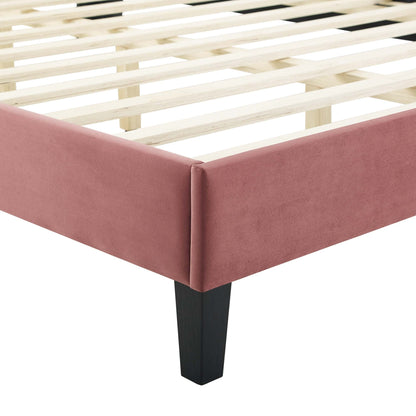 Adelaide Performance Velvet Platform Bed With Black Wood Legs by Modway