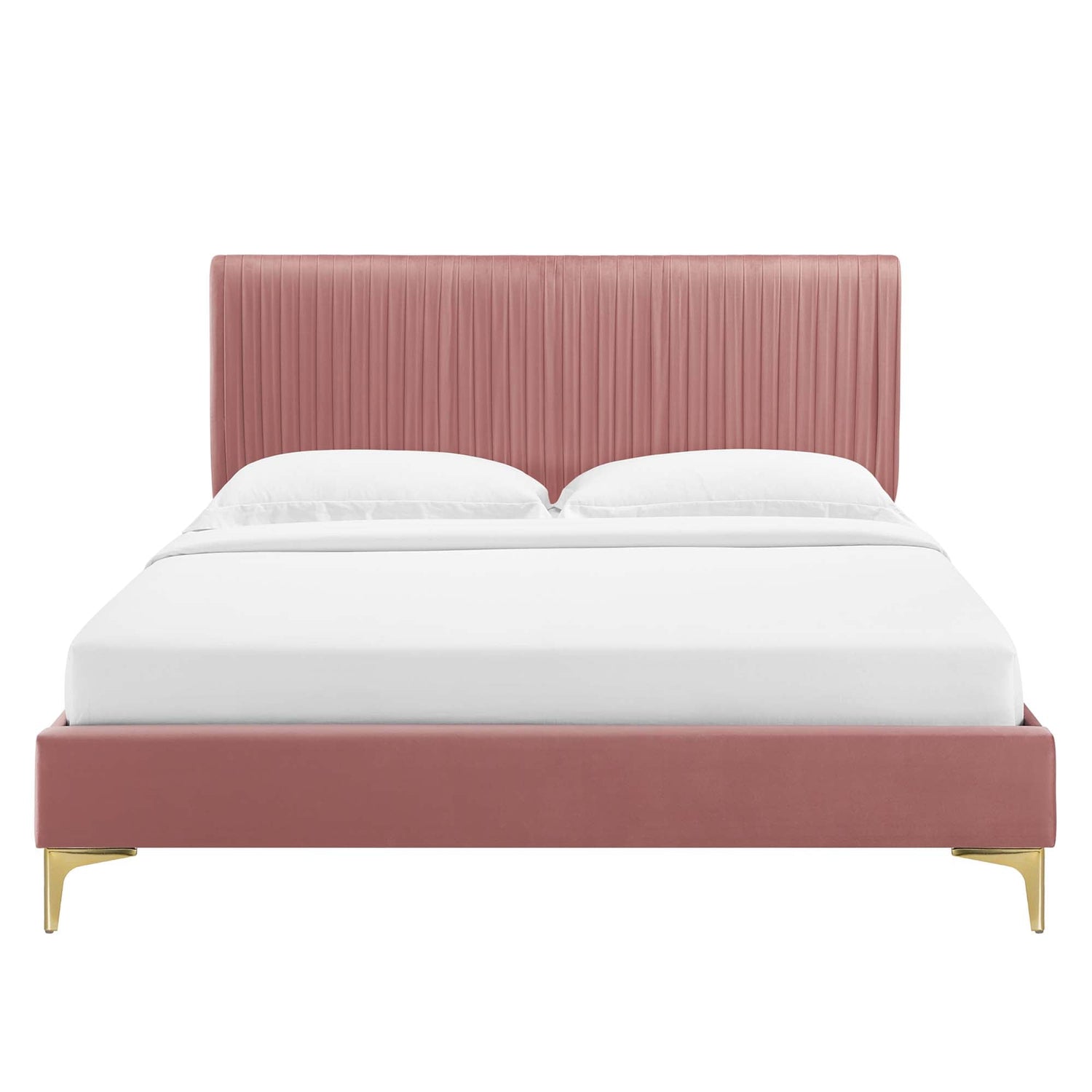 Peyton Performance Velvet Platform Bed With Gold Metal Legs by Modway