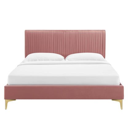 Peyton Performance Velvet Platform Bed With Gold Metal Legs by Modway
