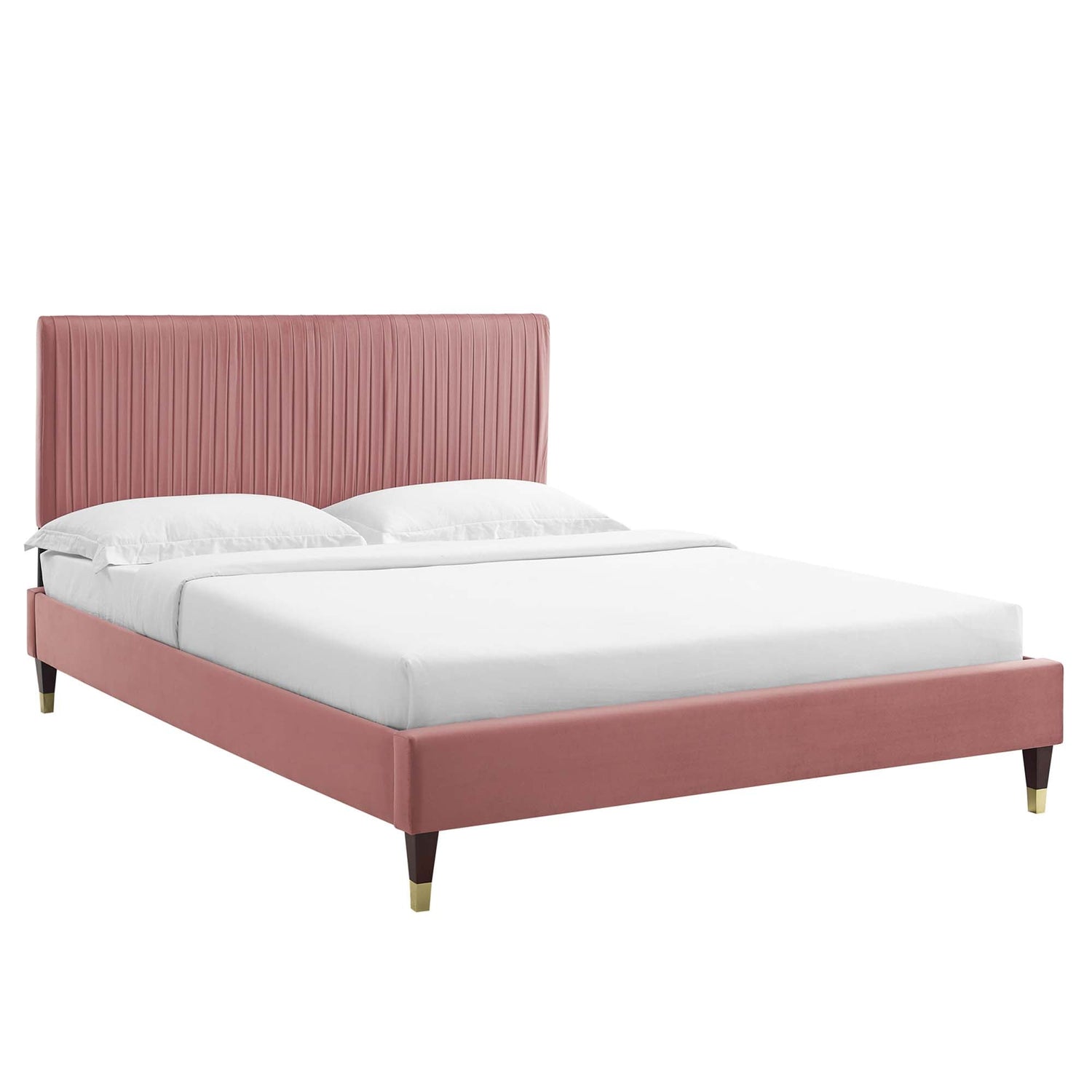 Peyton Performance Velvet Platform Bed With Wood and Gold Legs by Modway