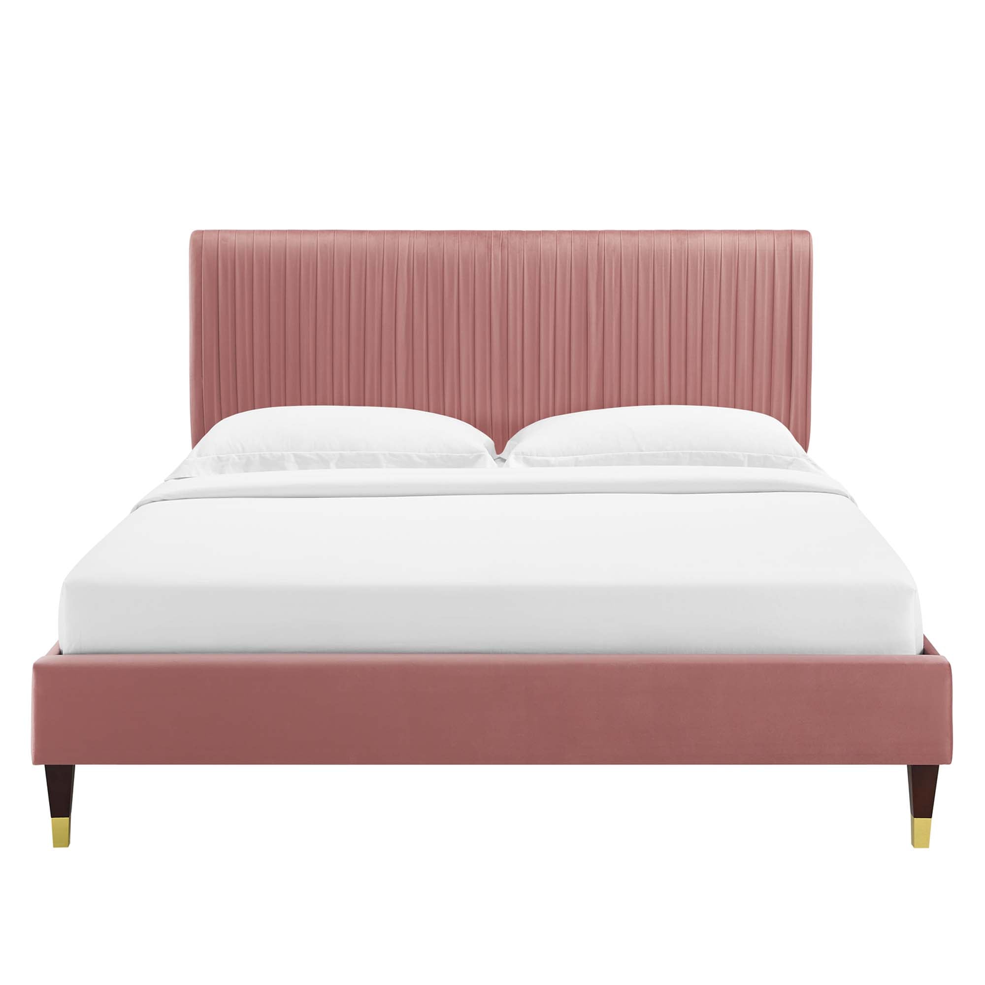 Peyton Performance Velvet Platform Bed With Wood and Gold Legs by Modway