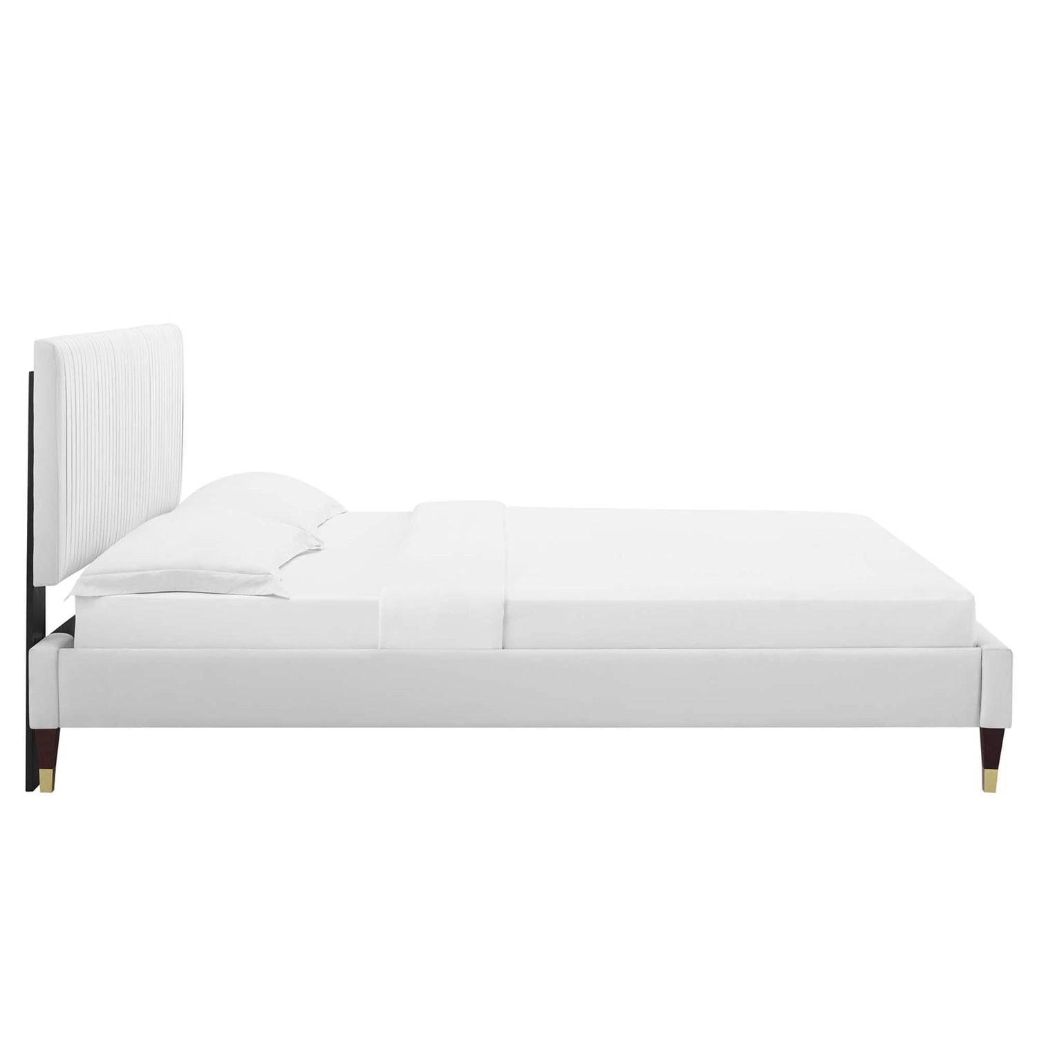 Peyton Performance Velvet Platform Bed With Wood and Gold Legs by Modway