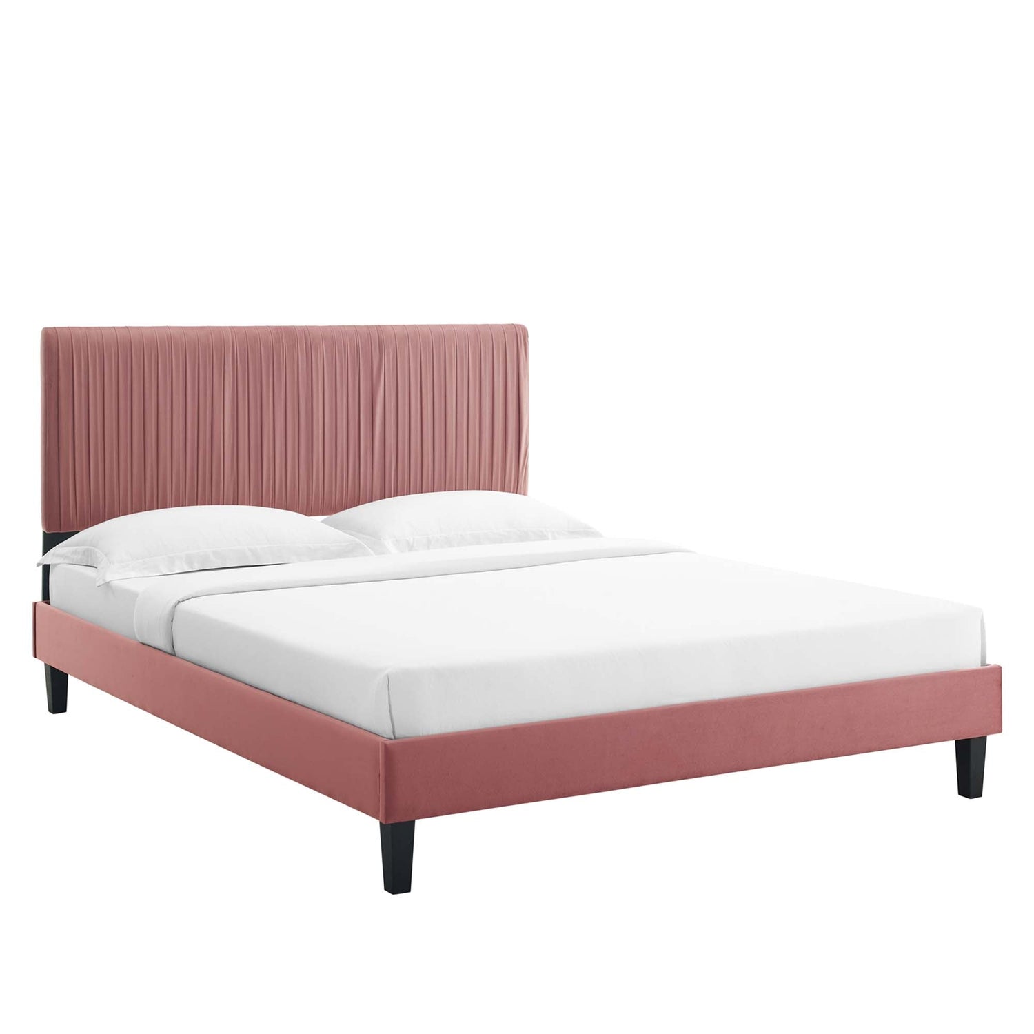 Peyton Performance Velvet Platform Bed With Black Wood Legs by Modway