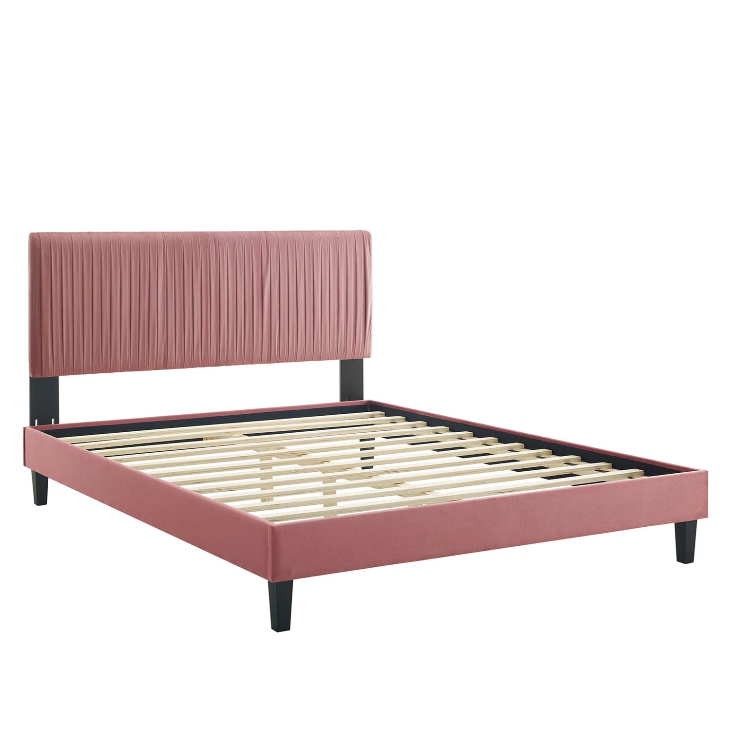 Peyton Performance Velvet Platform Bed With Black Wood Legs by Modway