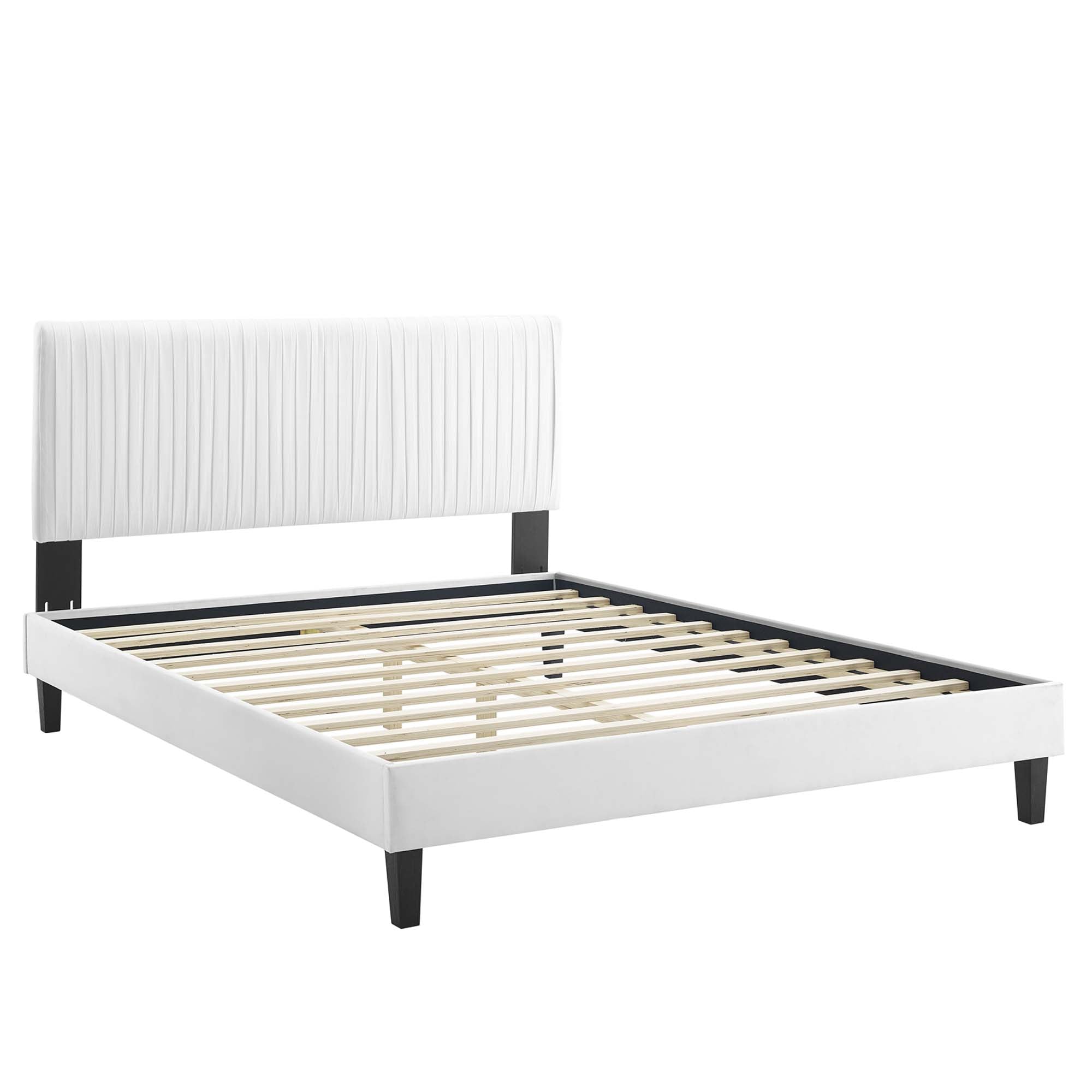 Peyton Performance Velvet Platform Bed With Black Wood Legs by Modway