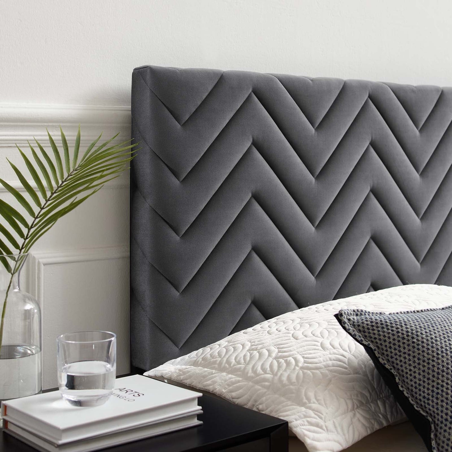 Mercy Chevron Tufted Performance Velvet Headboard By HouseBean